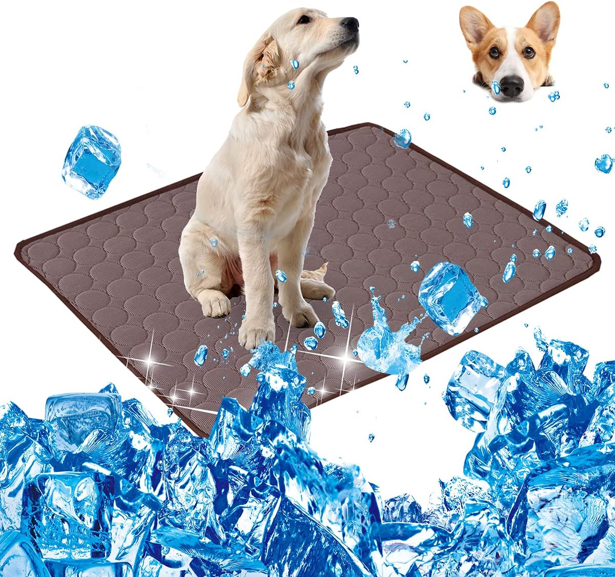 XZKING Summer Cooling Mat for Dogs,Ice Silk Pet Self Cooling Mat for Sleeping Indoor (21.7x27.6 , Coffee)