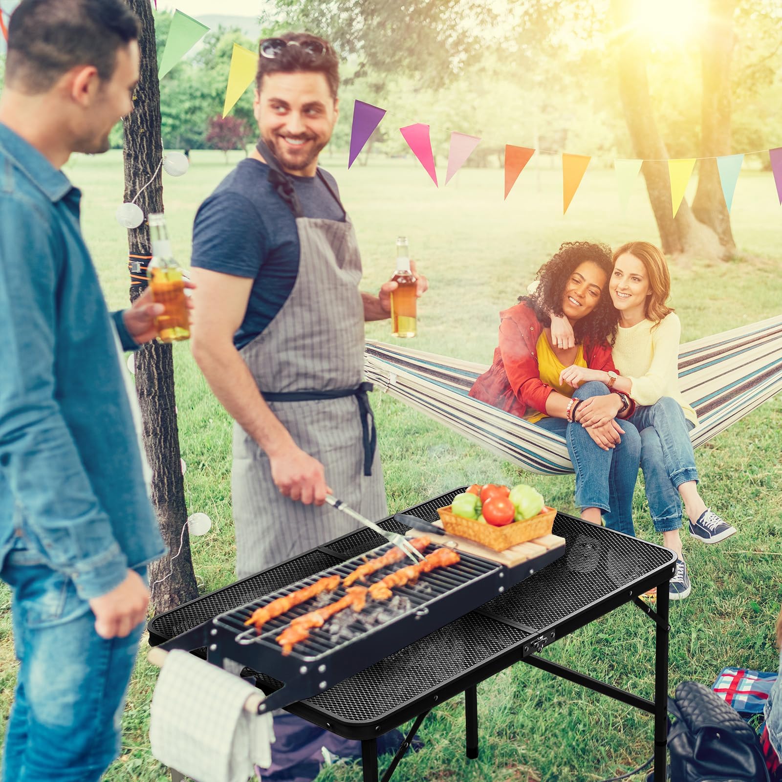 Table de Camping Pliante pour Barbecue, 90x60cm Table de Barbecue Réglable en Hauteur,Table de Pique - Nique pour Intérieur, Extérieur, Plage