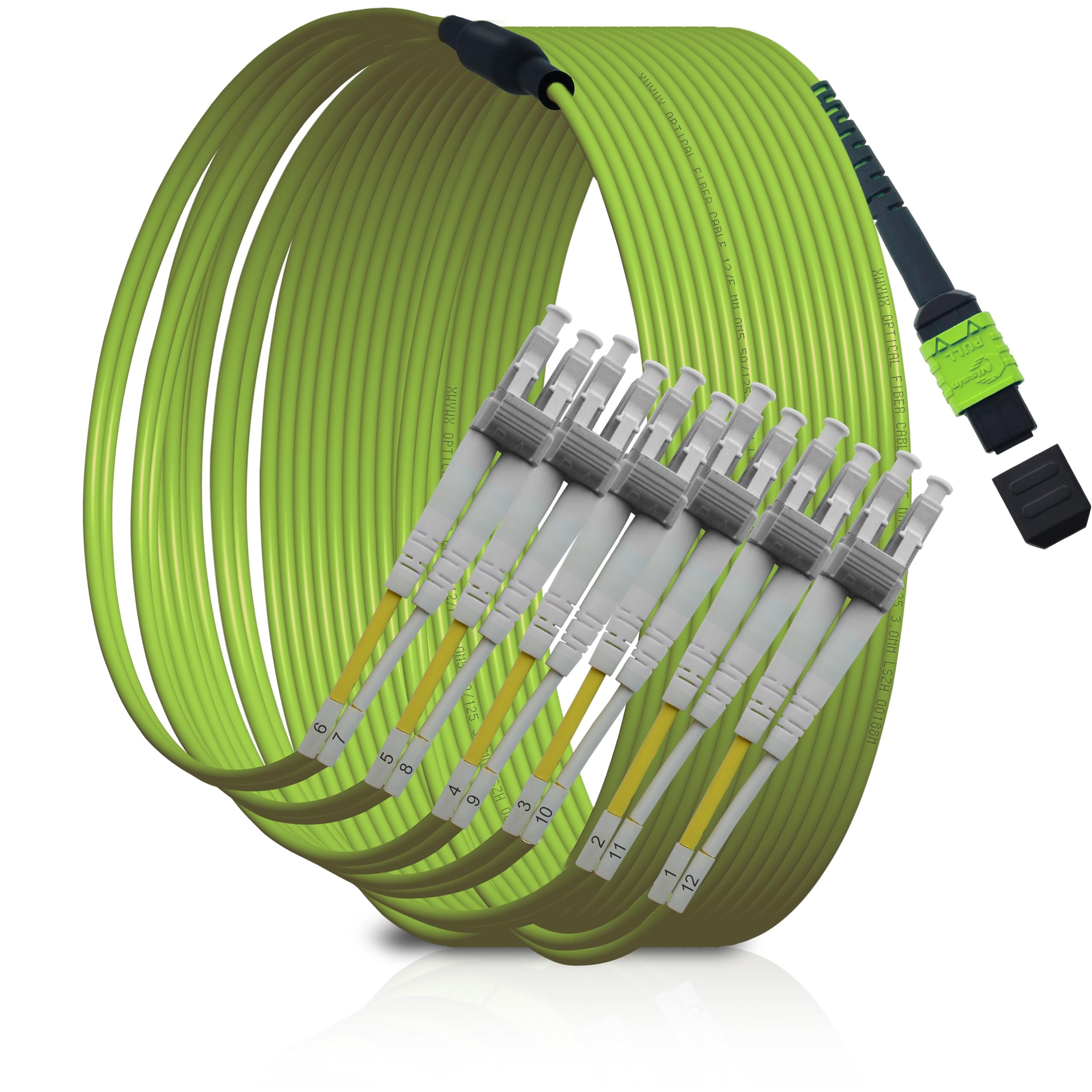 1M/3.3FT MPO to LC LSZH OM5 12-Core Breakout Cable MPO-LC Multimode MPO/UPC to 12xLC/UPC (6 Duplex) Fanout Fiber Patch Cord Cable Compatible with MTP/8-Core-XNULU541-1