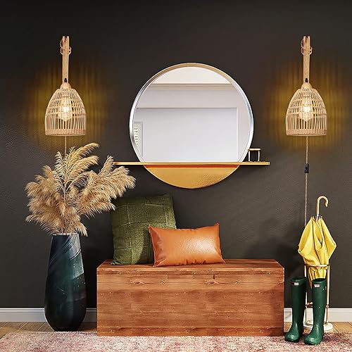 Miniatura 7 de Frideko Apliques de Pared de Ratán con Enchufe, Lámpara de Pared de Mimbre con Cable de Enchufe, Luz de Pared de Ratán Tejida a Mano, Aplique de