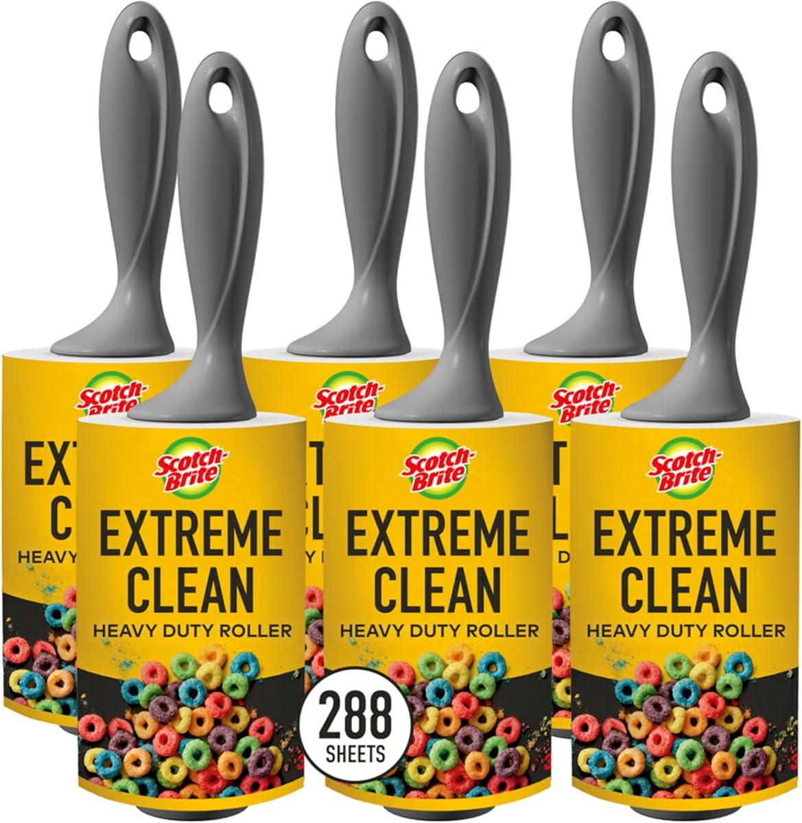 50% Stickier Lint Roller, 288 Sheets Total, 6 Pack | 50% Stickier*, Heavy Duty for Removing Debris and Pet Hair on Clothes, Furniture, Cars, Offices & More, 48 Sheets per Roller