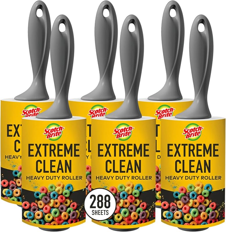 50% Stickier Lint Roller, 288 Sheets Total, 6 Pack | 50% Stickier*, Heavy Duty for Removing Debris and Pet Hair on Clothes, Furniture, Cars, Offices & More, 48 Sheets per Roller