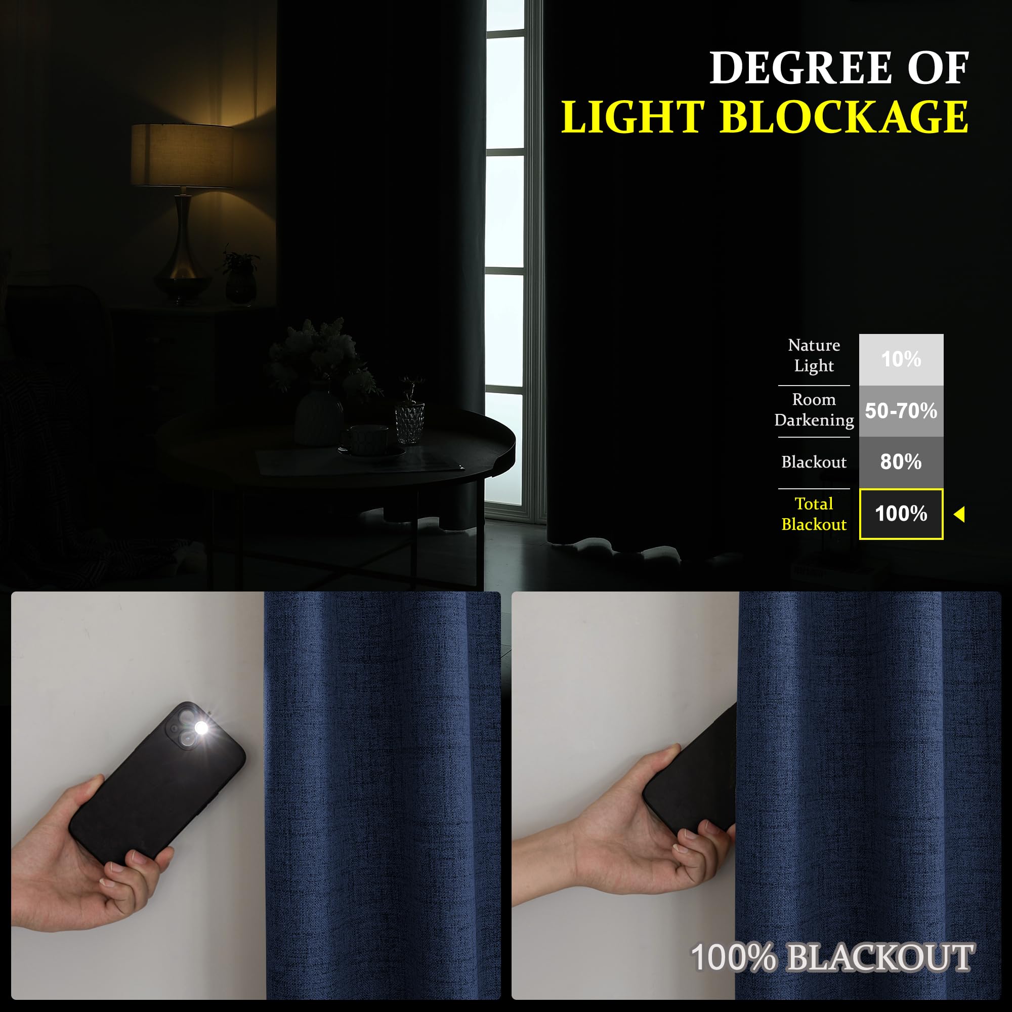 CUCRAF 100% Blackout Curtains Blue 108 Inch Drop 2 Panels Soft Texture Energy Saving Sun Blocking Thermal Eyelet Curtains for Bedroom Living Room 52 X 108 Inch - Image 4
