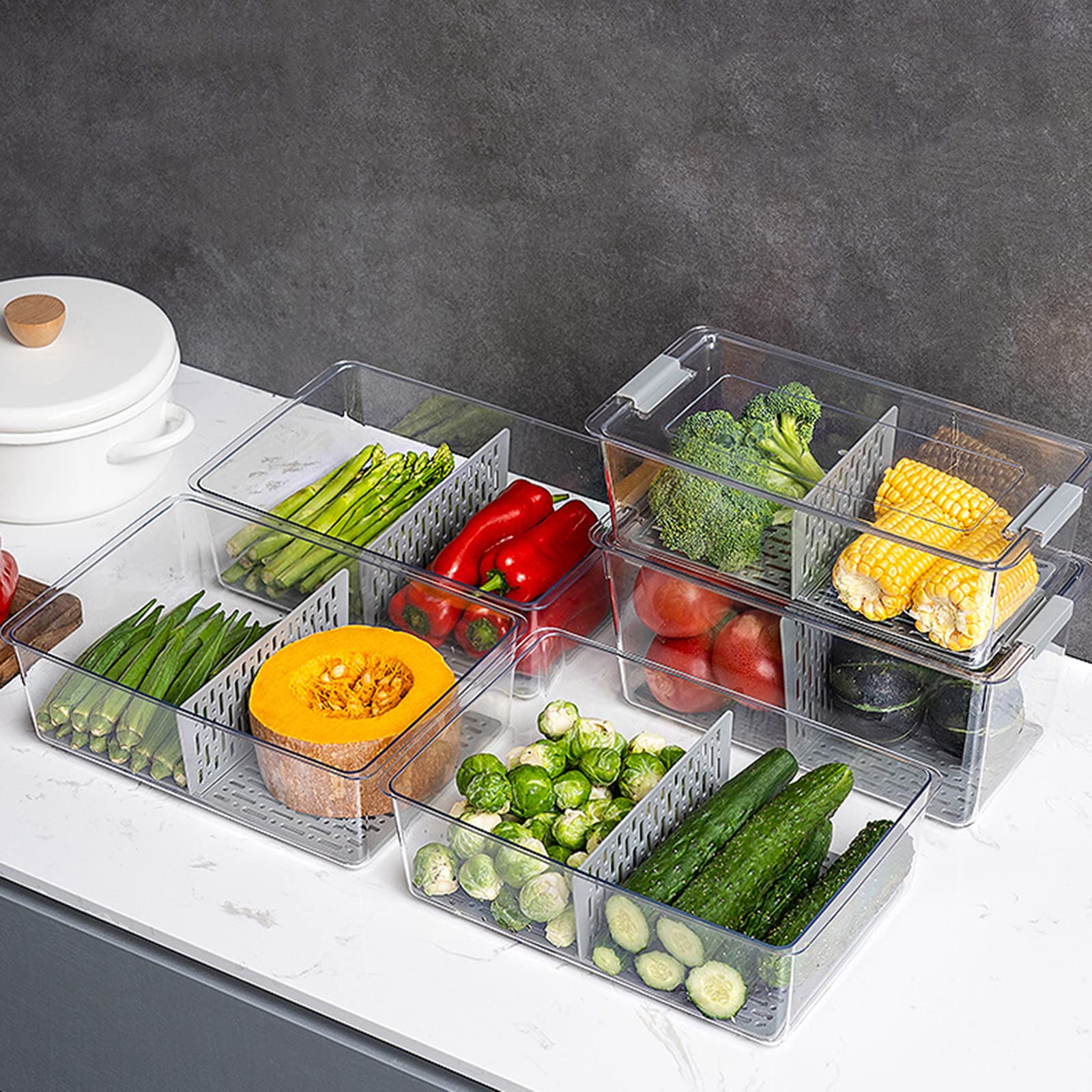 Contenitore per frigorifero - Con cestello di scarico - Organizer per frigorifero impilabile da cucina, Organizer sigillato con coperchio, Organizer per frigorifero con cassetto estraibile (Dimensio