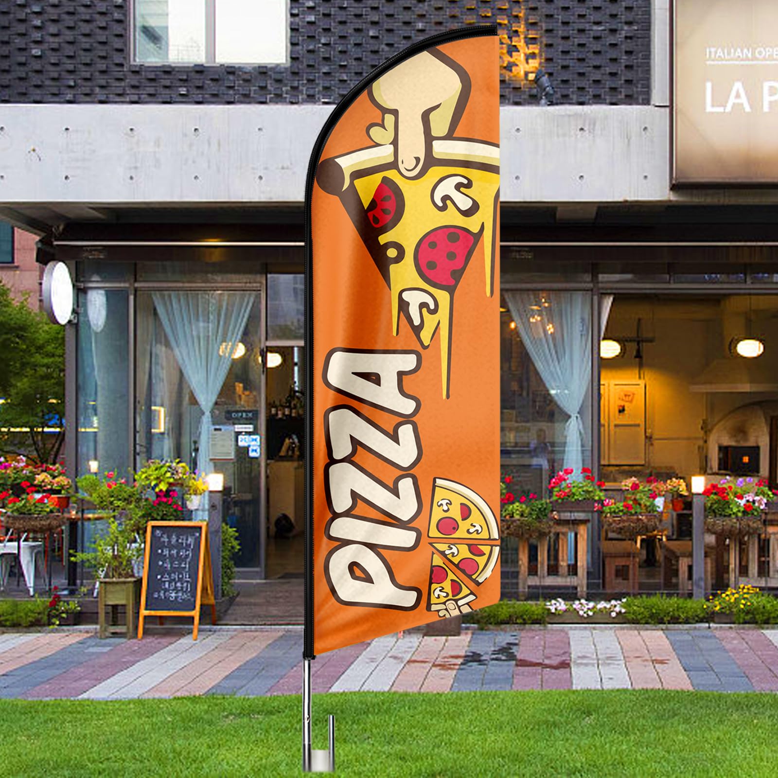 QSUM Pizza Plume Drapeau 3,1M Avec Kit Complet - Drapeau Publicitaire Extérieur Style 1