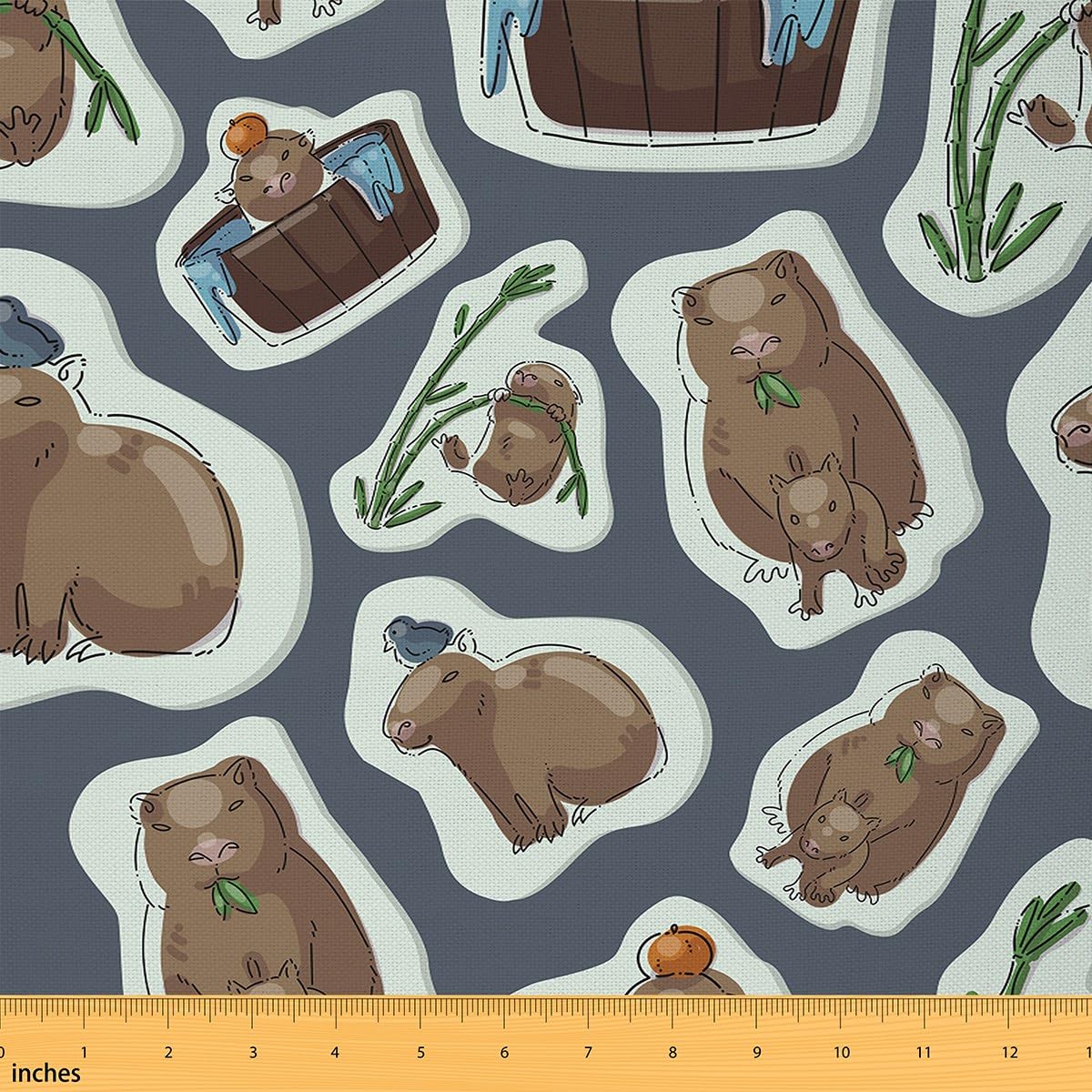 Cutes Capybara Fabric by The Yard for Women Men Adult Kids Animals Lovers Reupholstery Fabric Decor Capybaras Upholstery Fabric for Chairs Waterproof Outdoor Fabric 2 Yards (L184*W150cm)