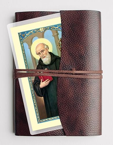 Miniatura 5 de Estatua de San Benito pequeña (2 pulgadas)  Estatua de San Benito con tarjeta de oración laminada de San Benito  Estatua de San Benito con base