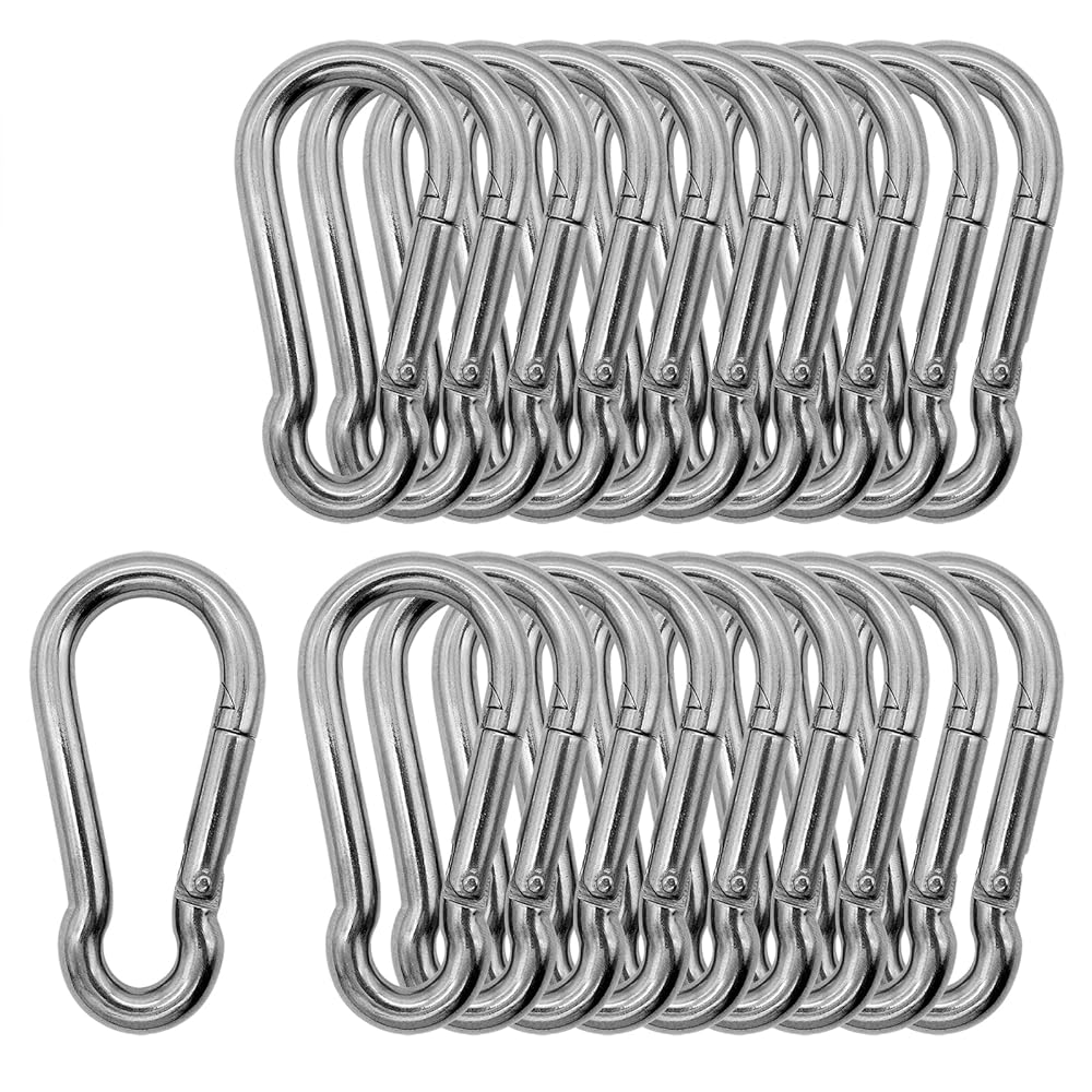 Outmate Marine Grade 316 Stainless Steel Carabiners -1.57 inch Heavy Duty, Durable & Rust-Free Clips for Gym, Swing, Dog Leashes, Hammocks, Keychains, and More(316,M4,Pack of 20)