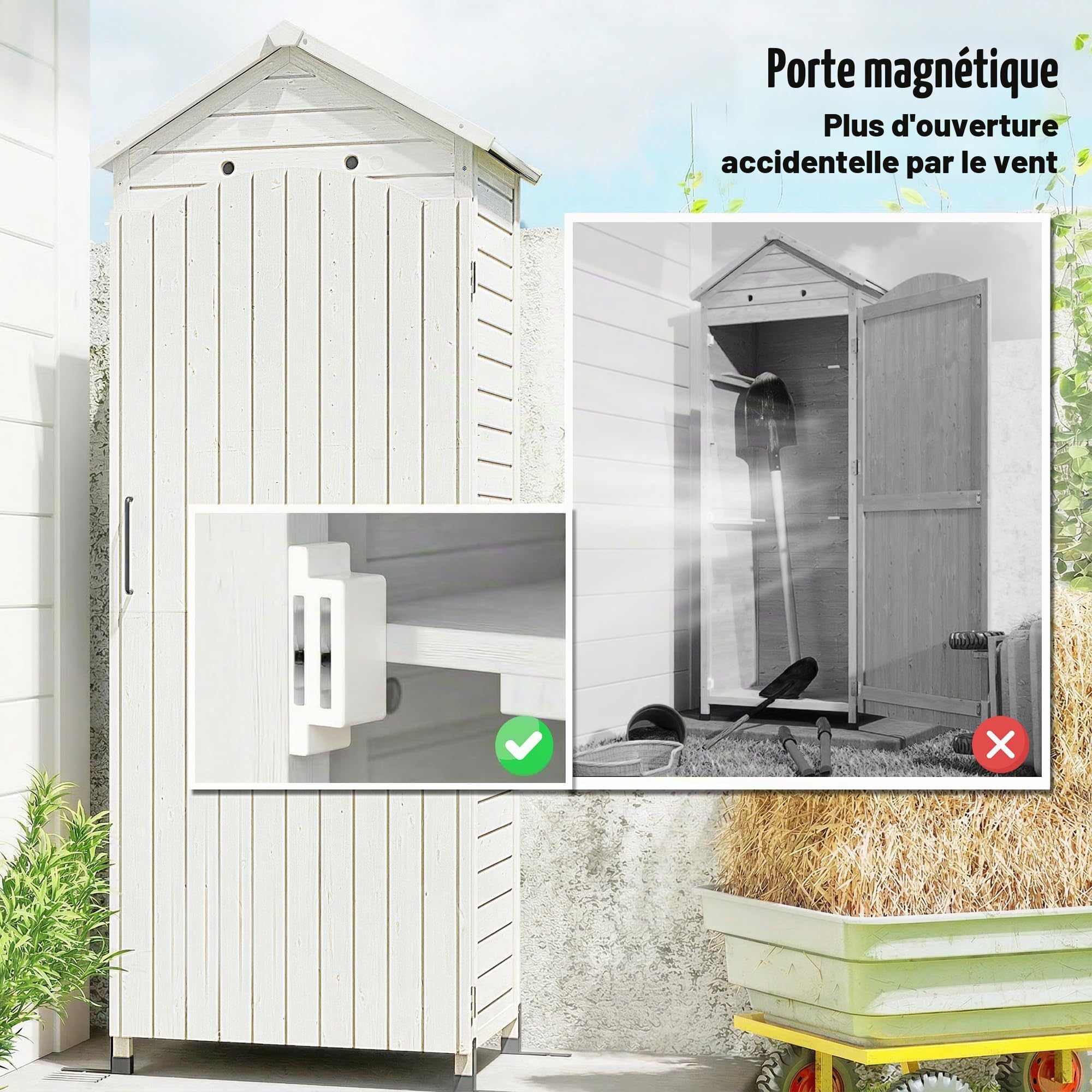 Outsunny Armoire Jardin Bois abri Outils Extra Haut 85x58x213 cm Blanc