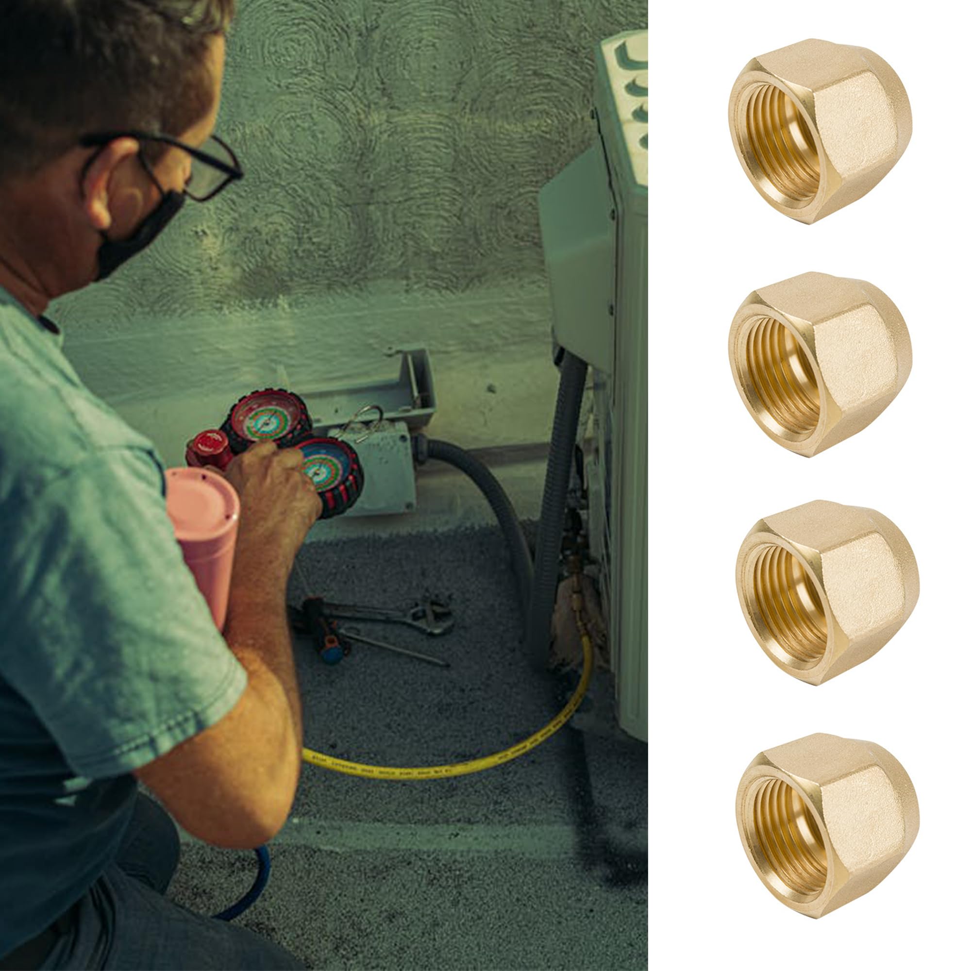4 pcs Split éCrou à Sertir,Bouchon à Sertir En Laiton,Laiton éCrous à Sertir PièCes Climatisation Raccords,1/2 Pouce Pour Conduite De FrigorigèNe Climatisation,Adaptateur Pour Hvac (4''1/2)