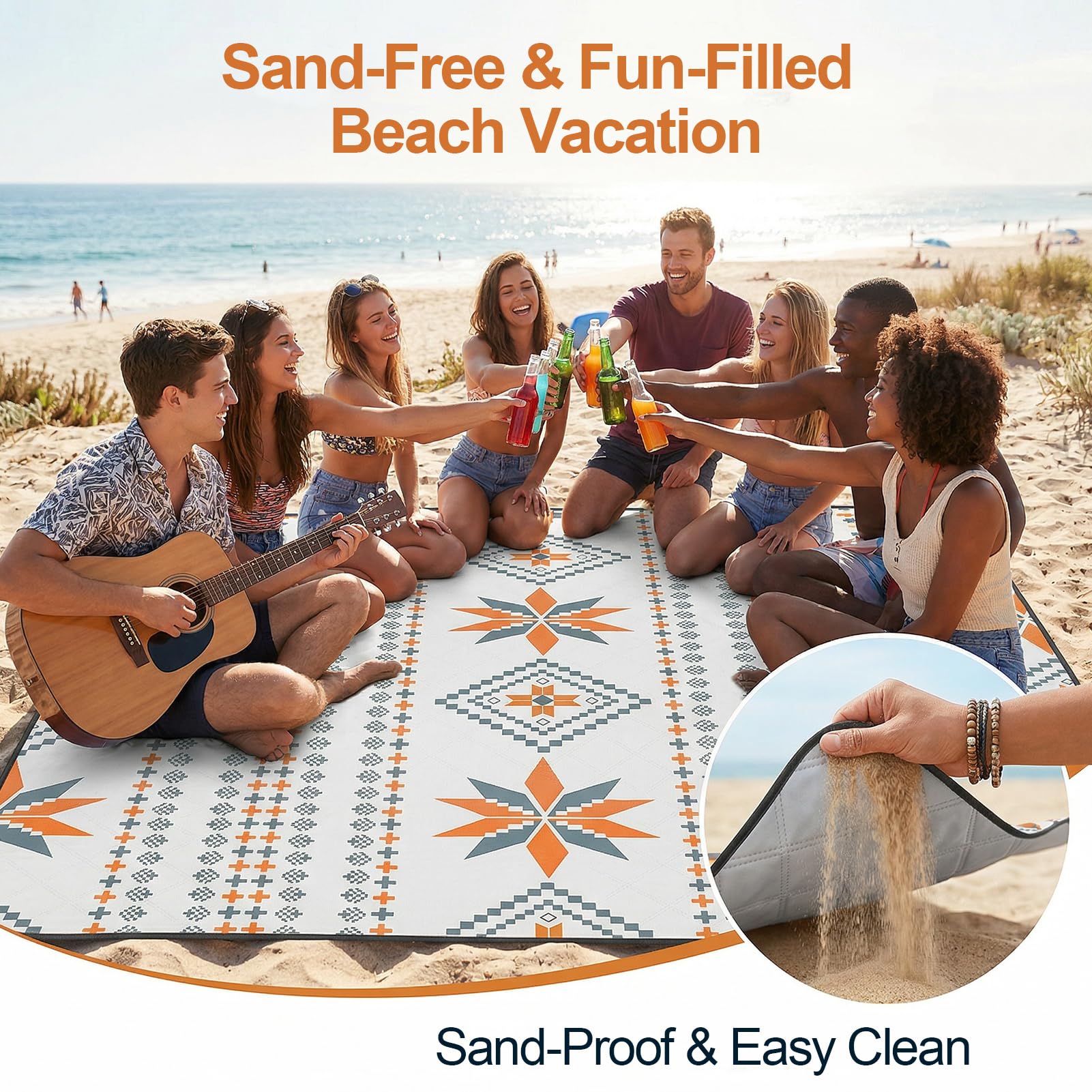 Picknickdecke 300x300 cm Wasserdicht Maschinenwaschbar: Stranddecke Sandfrei Outdoor Decke Waschbar Faltbar Strandmatte mit Tragegurt - perfekt für Strand, Camping & Picknick (8-10 Personen)