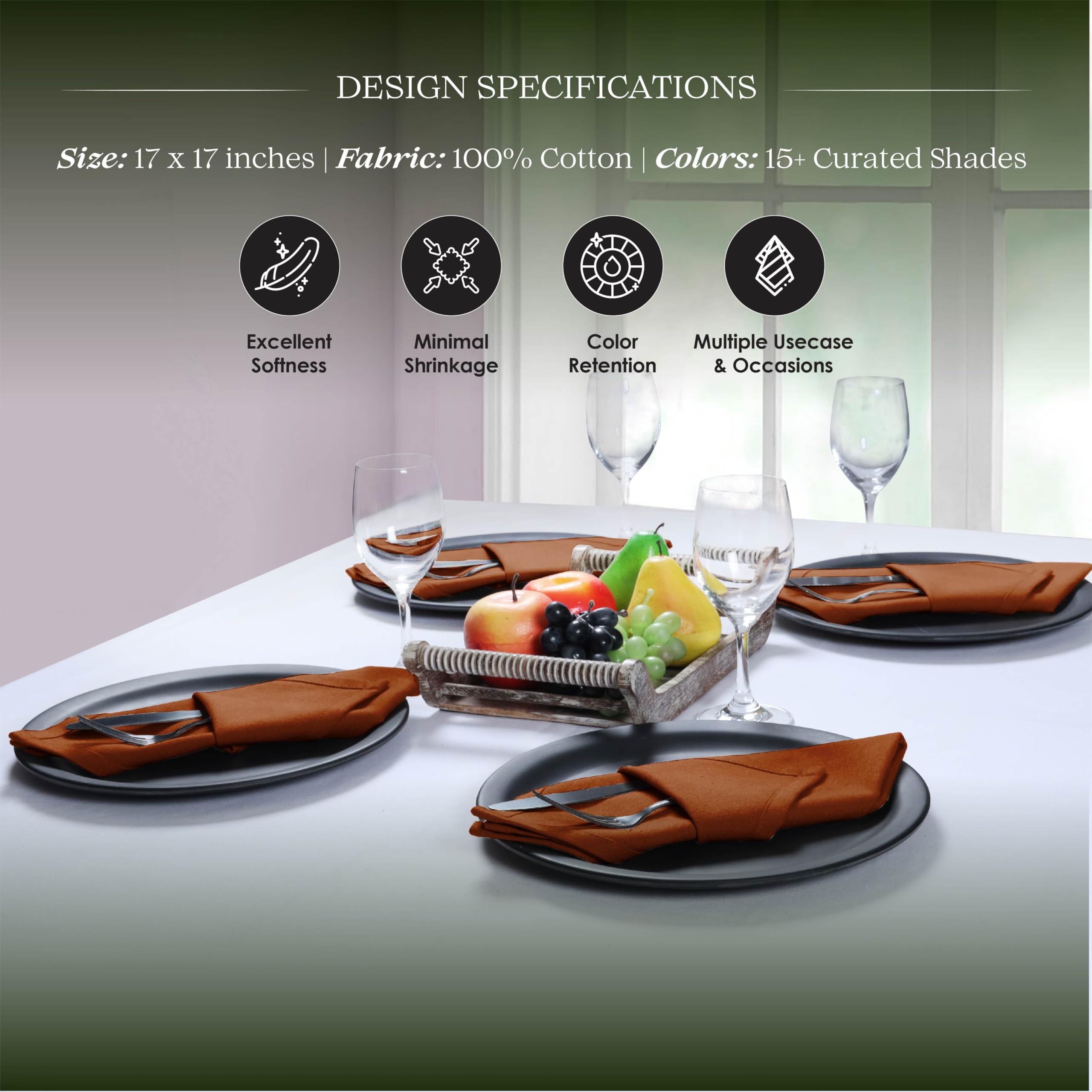 HEIRLOOM COMFORT Rust Cloth Napkins 17x17 Inch, 100% Cotton, Soft, Absorbent, Washable, Durable, Reusable, 12 Pack - Perfect Table Napkin for Dinner, Weddings, Fall, Holiday, Everyday Use