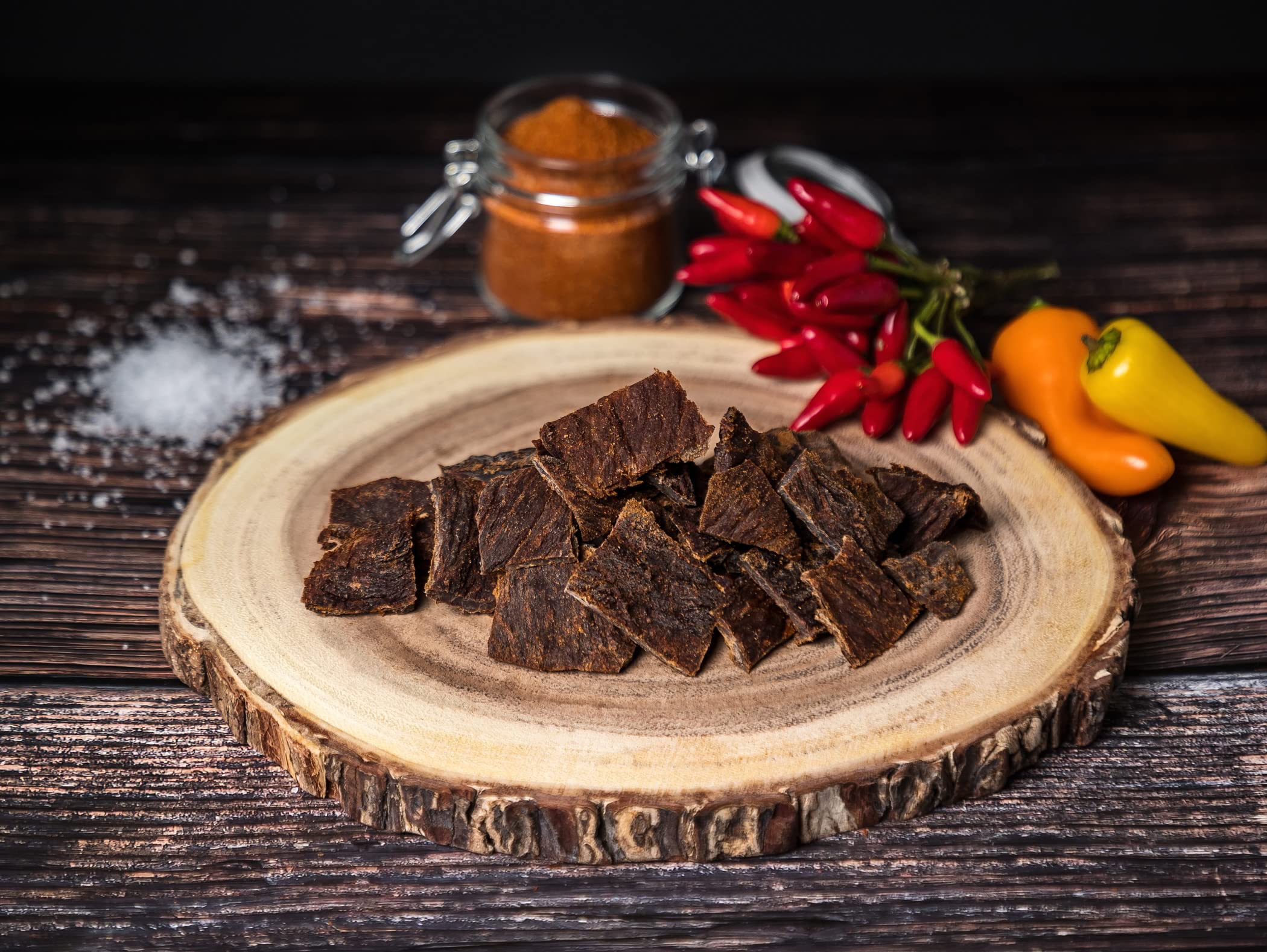 Craftsman Beef Jerky Spicy | Trockenfleisch aus Deutschland - Bayern | Set 5 x 100g = 500g | 100% natürlich ohne Zucker | 100% Rind | High Protein 68% | Dörrfleisch Chili Scharf