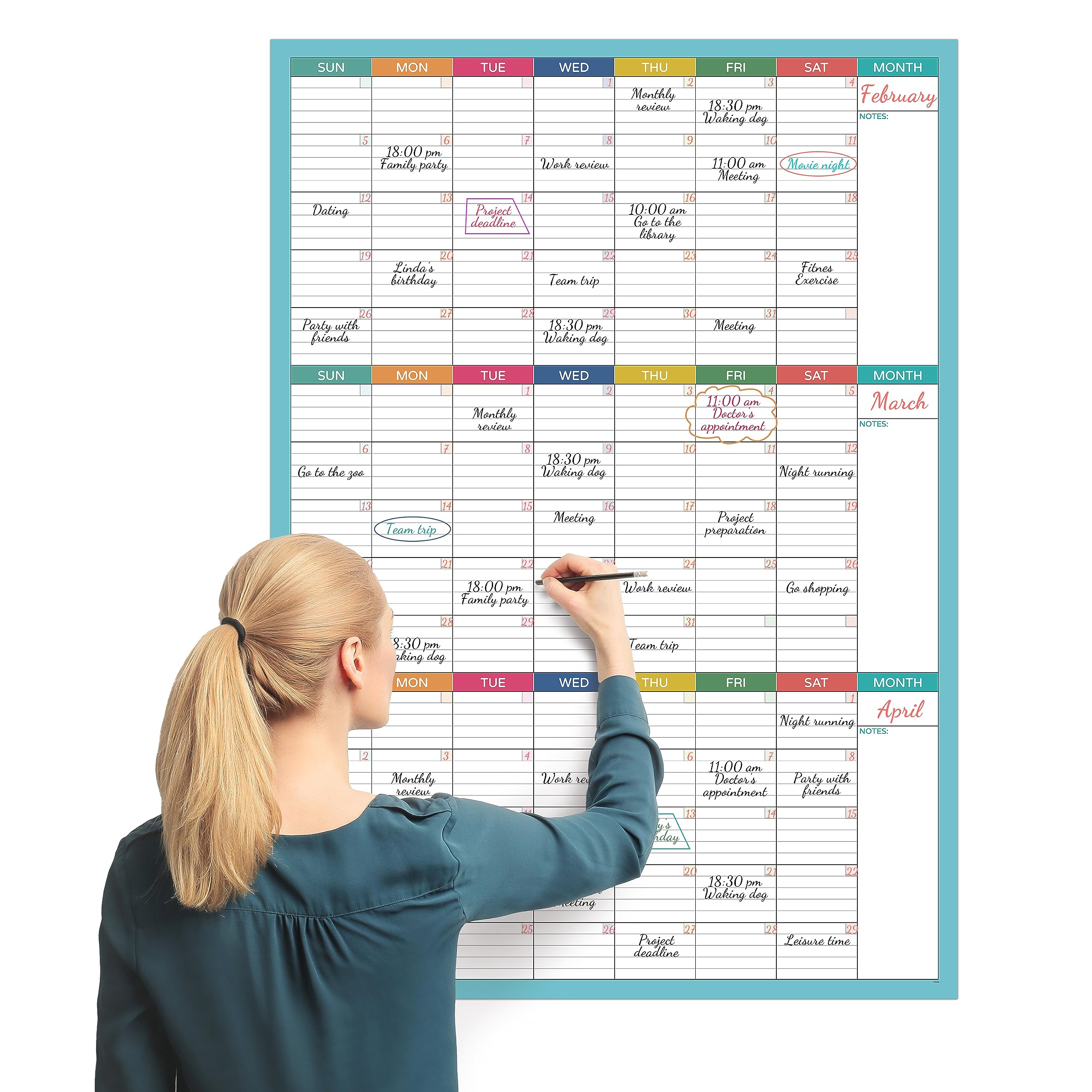 Photo 1 of Large Calendar - 3 Month Calendar, Undated Monthly Calendar for Wall, 27.8" x 40", Large Reusable Laminated Calendar with 8 Round Stickers, Great Layout Wall Calendar for Classroom, Home & Office