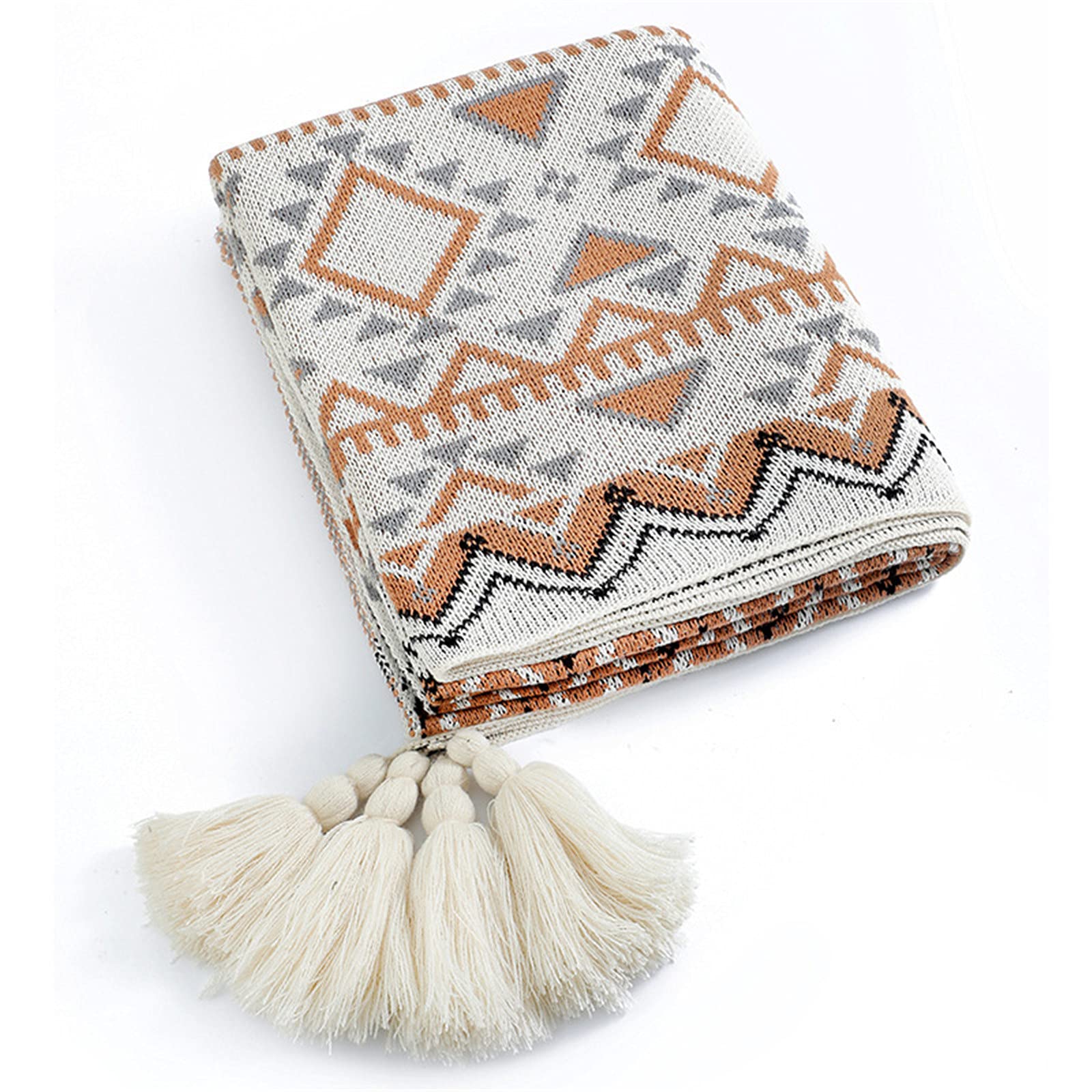 SWECOMZE Boho Wohndecke Weich Strick Quaste Kuscheldecke Sofadecke Schlafdecke Decke (130 x 170 cm)