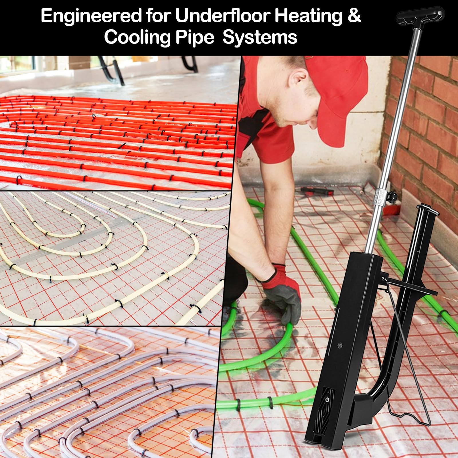 Grapadora profesional de 90 cm para calefacción por suelo radiante, con 500 agujas de grapadora de 40 mm, para tubos de calefacción de 14 a 20 mm de diámetro, apto para grapas de 40 a 50 mm