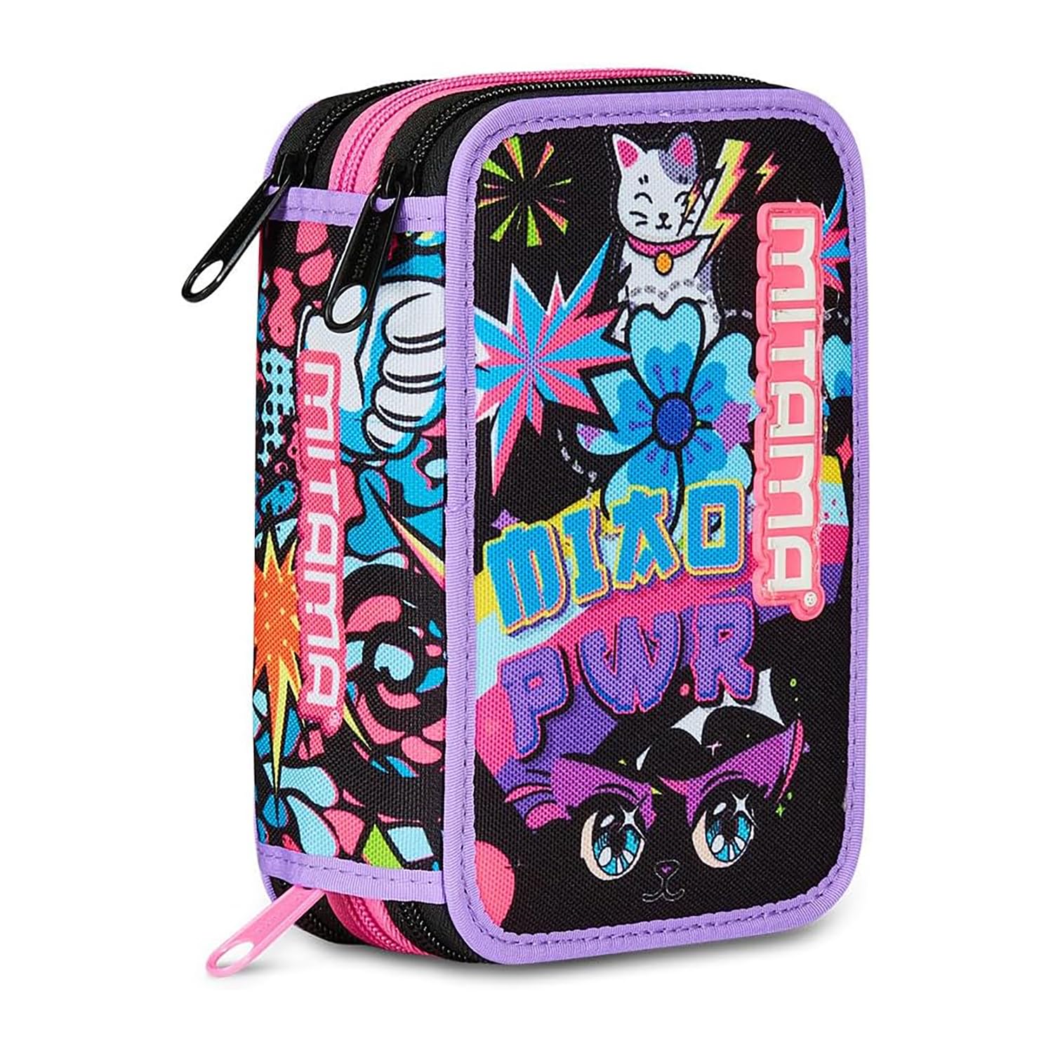 Mitama 064523-000 Trousse Scolaire 3 Compartiments, Triple Manga, Effet Contenu 47 pièces, avec Crayons, marqueurs, Porte-Stylo école Primaire pour Fille, Multicolore, Taglia Unica, Trousse à 3