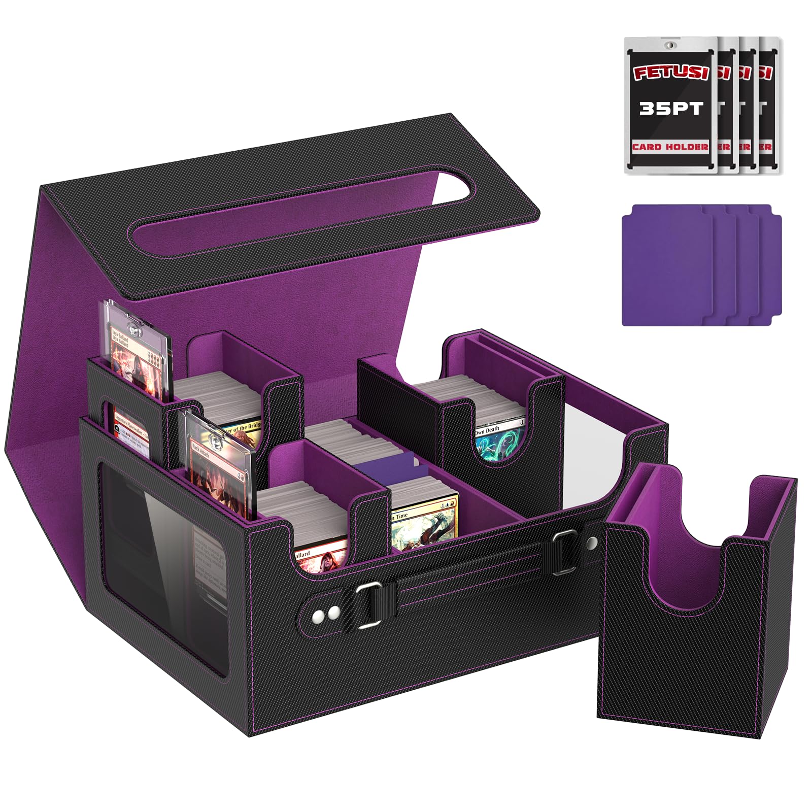 Scatola per carte MTG con display Commander, scatola per carte 4 in 1, adatta a oltre 400 carte a doppia tasca, scatola portaoggetti rimovibile per TCG, 4 porta carte magnetiche, 4 divisori (nero e