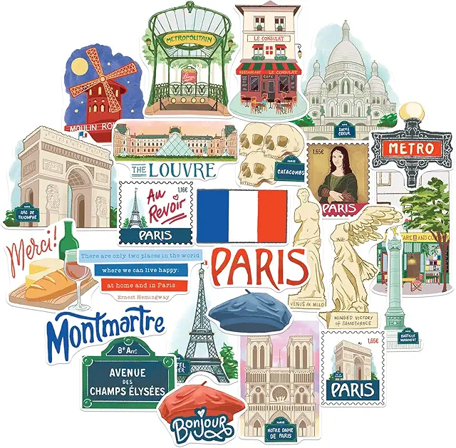 Autocollants Paris Navy Peony - 25 Stickers Passionnés pour Ordinateur, Bouteille