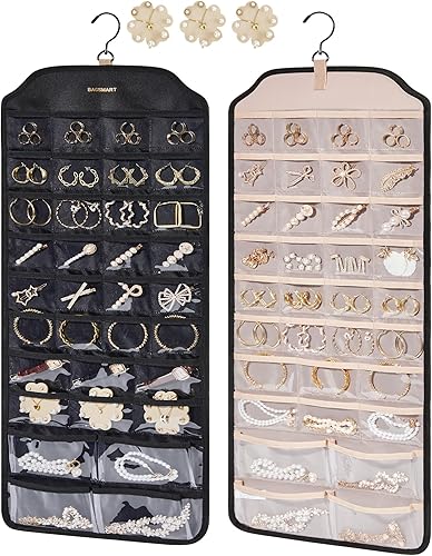 BAGSMART Organizador colgante de joyas, organizador de accesorios, organizador de aretes de 68 bolsillos, organizador para colgar joyas, grande,