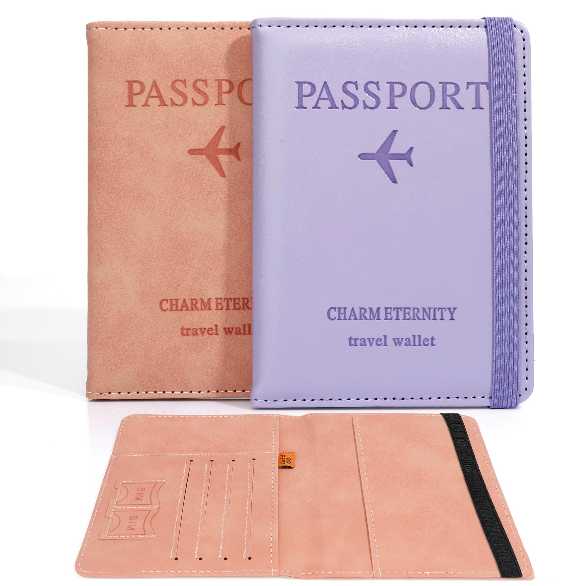 2 Pack Passport Holder for Travel, Passport Cover Case, RFID Blocking Passport Wallet Travel Must Haves PU Leather Passport Book with Card Holder