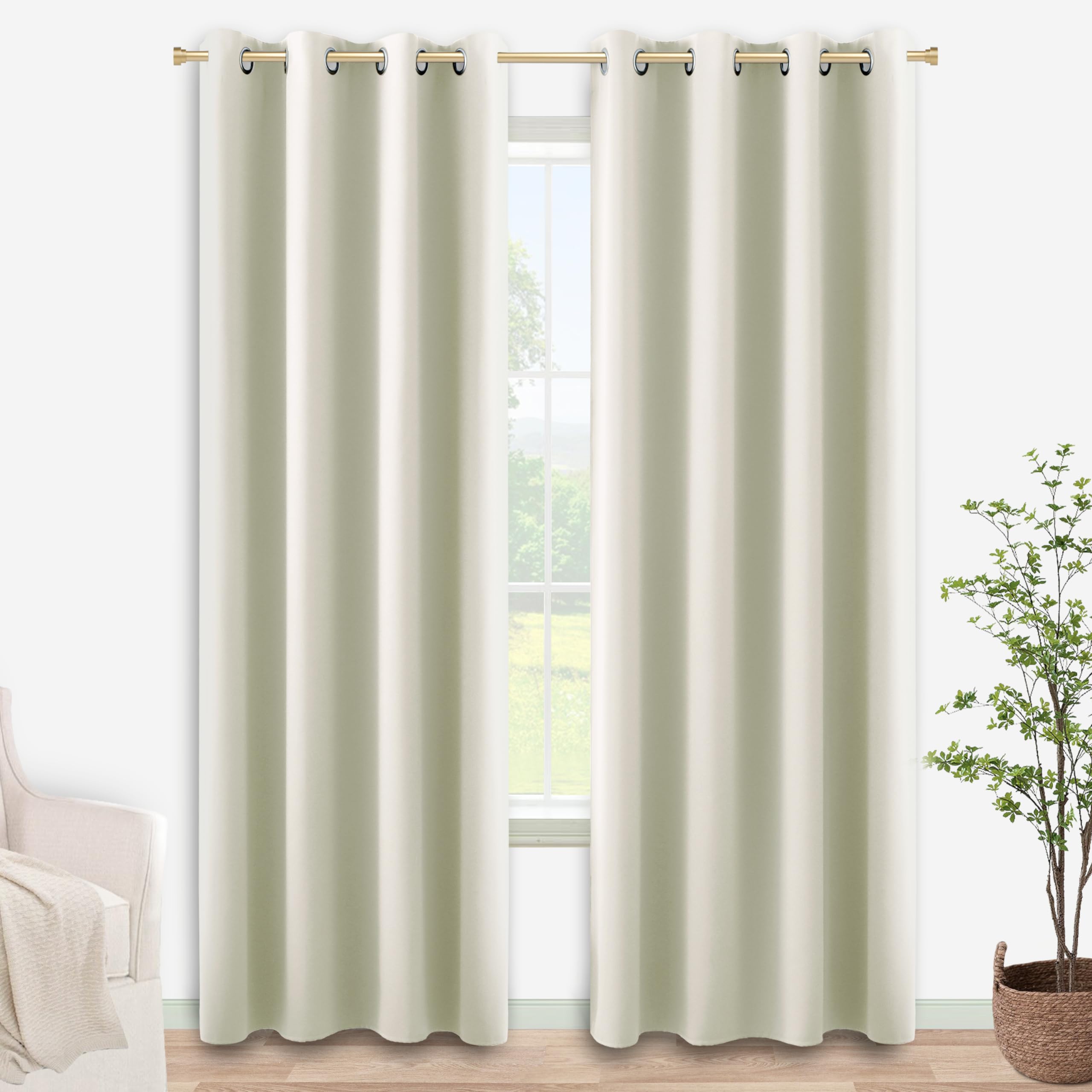 Beige Grommet Insulated Thermal Room Darkening Blackout Curtains 52x90 Inch Length — image 1