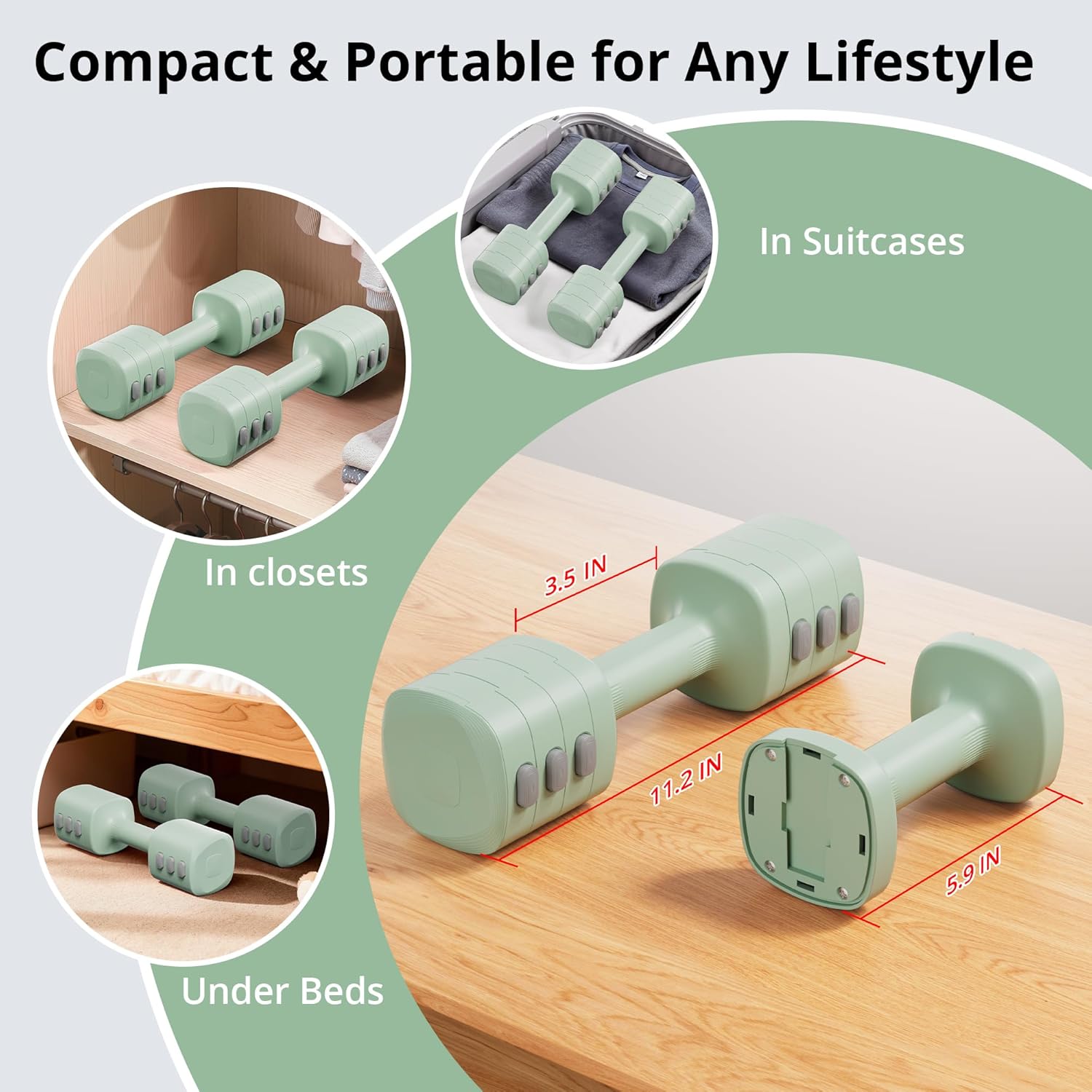 2-in-1 Adjustable Dumbbell Set for Women - 4 Levels (2.2lbs to 12.1lbs) - Home Gym Weights for Women at Home - Fitness Dumbbells