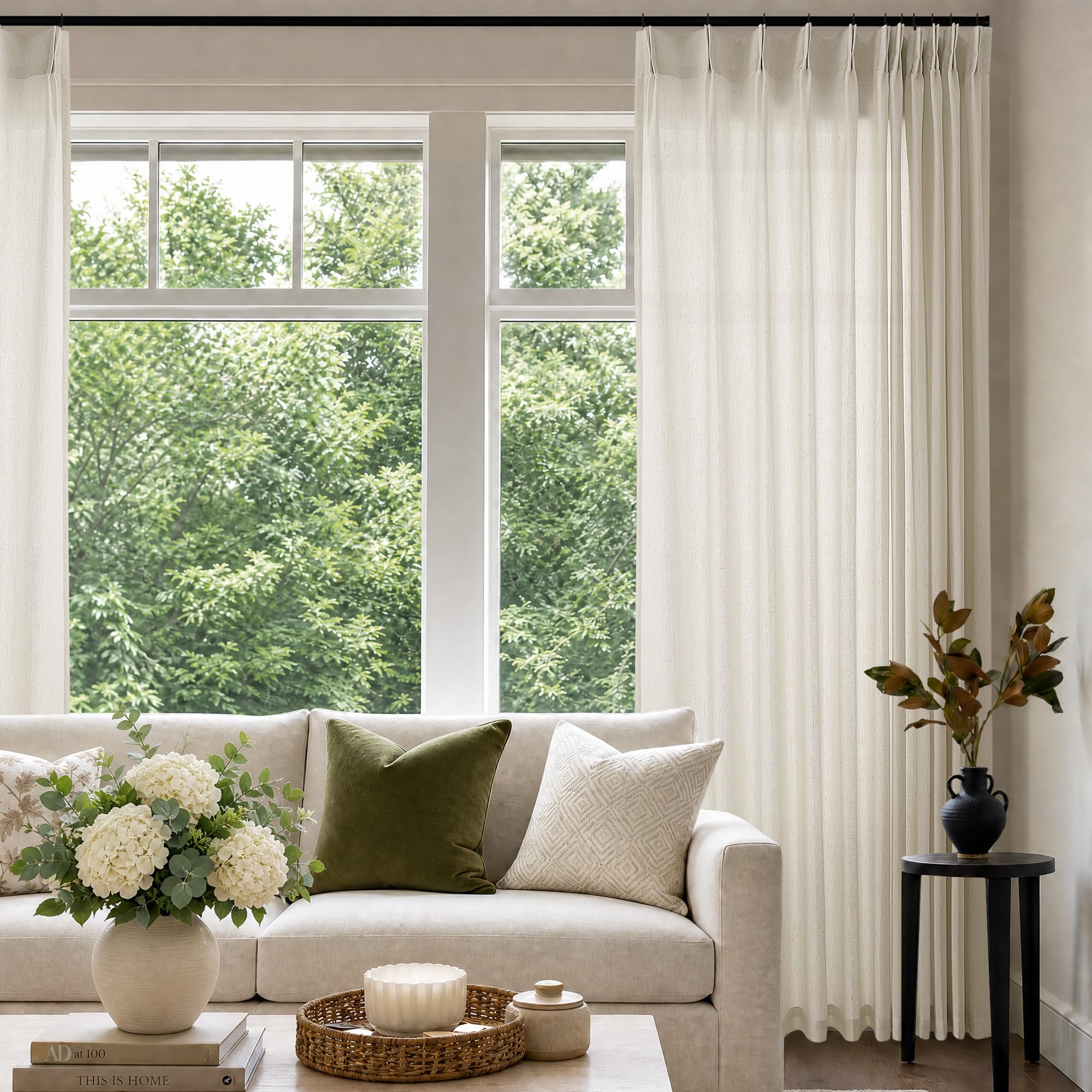 DUKIYO Sheer Linen Curtain 90 Inches Long 72 Inch Wide Pinch Pleated Drape — image 1