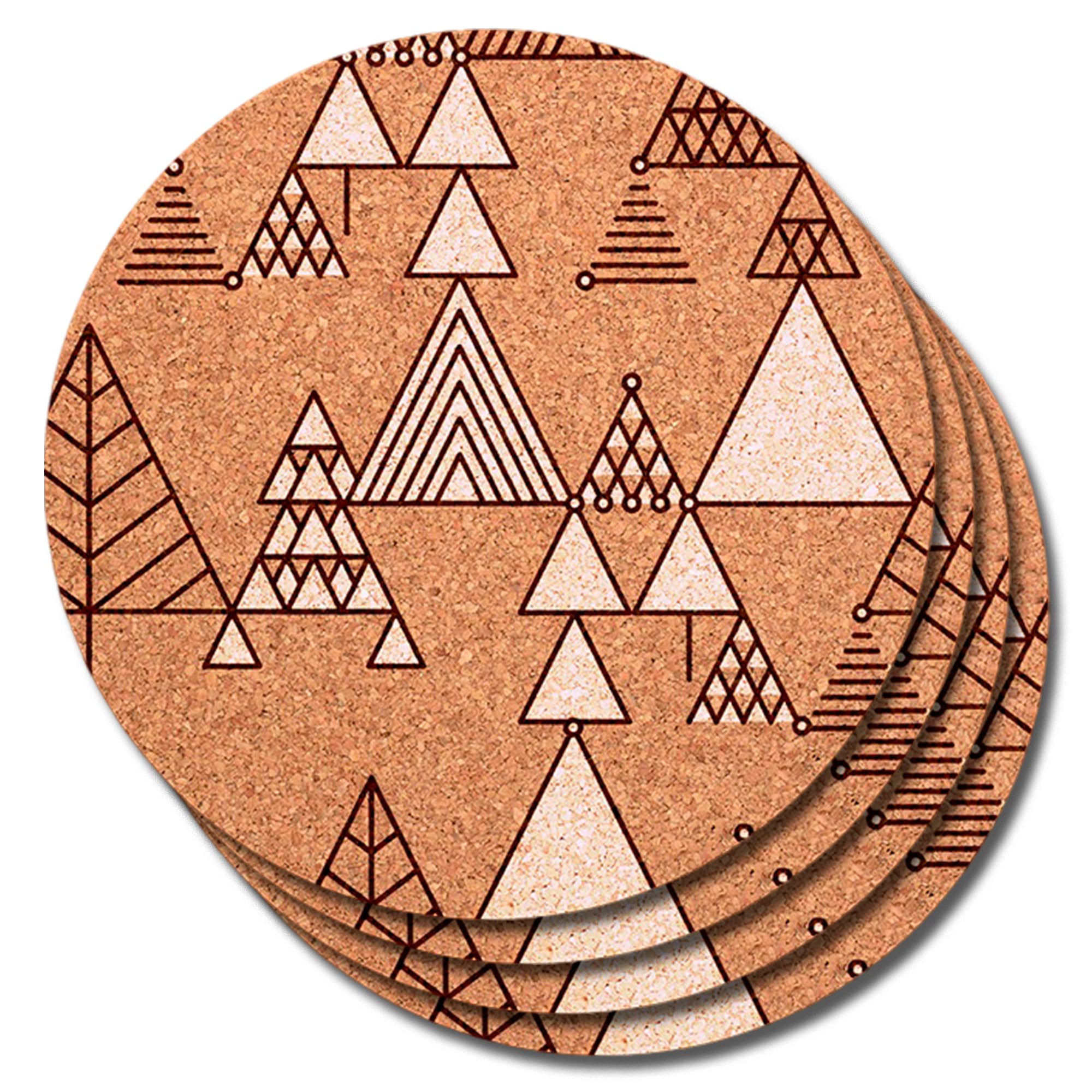 Go4Cork Cork Round Placemat Christmas Themed with Trees, Pack of 4 (29 cm Diameter) | Heat Resistant, Reusable, Easy to Clean