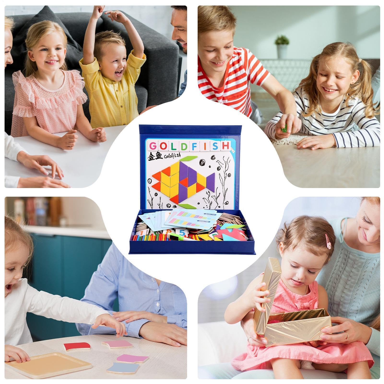 Puzzle Tangram, magnetyczne wzorów Zestaw z matematyki z drewna