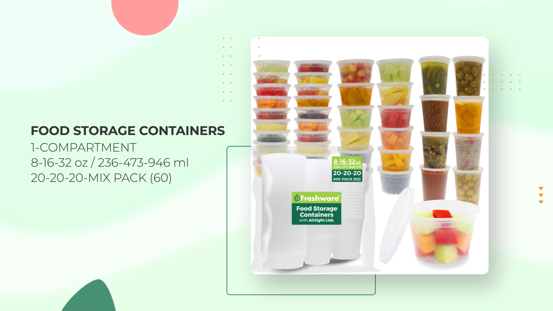 Amazon.com: Freshware [60 Count] 8, 16, 32 oz, 20 sets each size