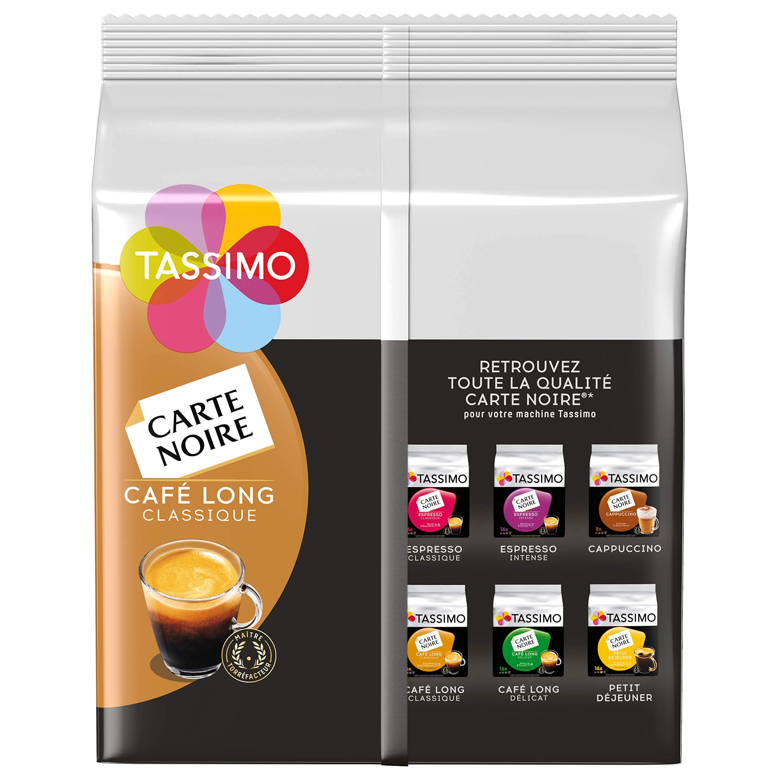 Tassimo Café Dosettes – 80 tarjetas negras largas clásicas (lote de 5 x 16 bebidas)