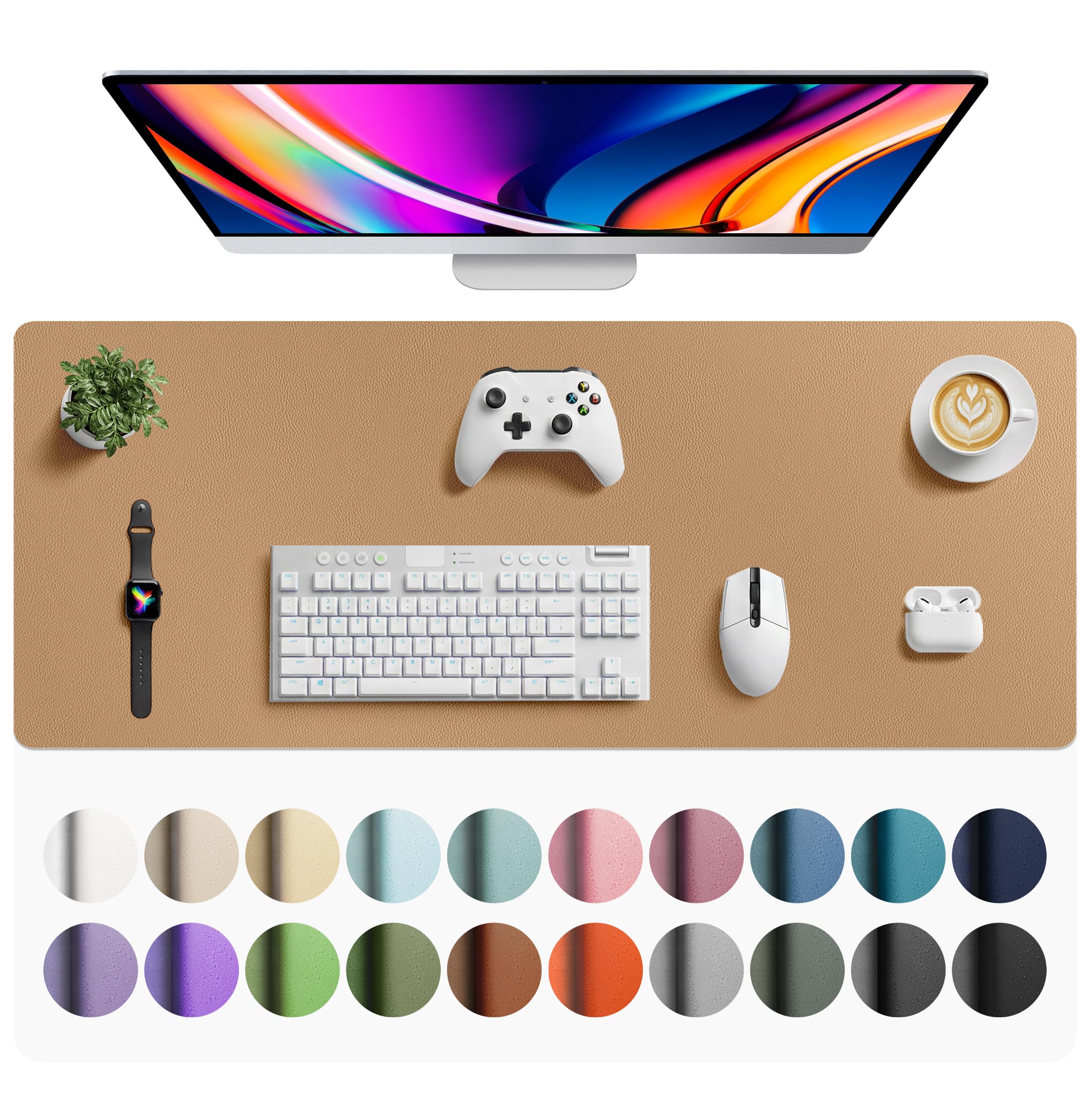 Aothia Faux Leather Desk Mat for Keyboard &amp; Mouse (Khaki, 42" x 17")