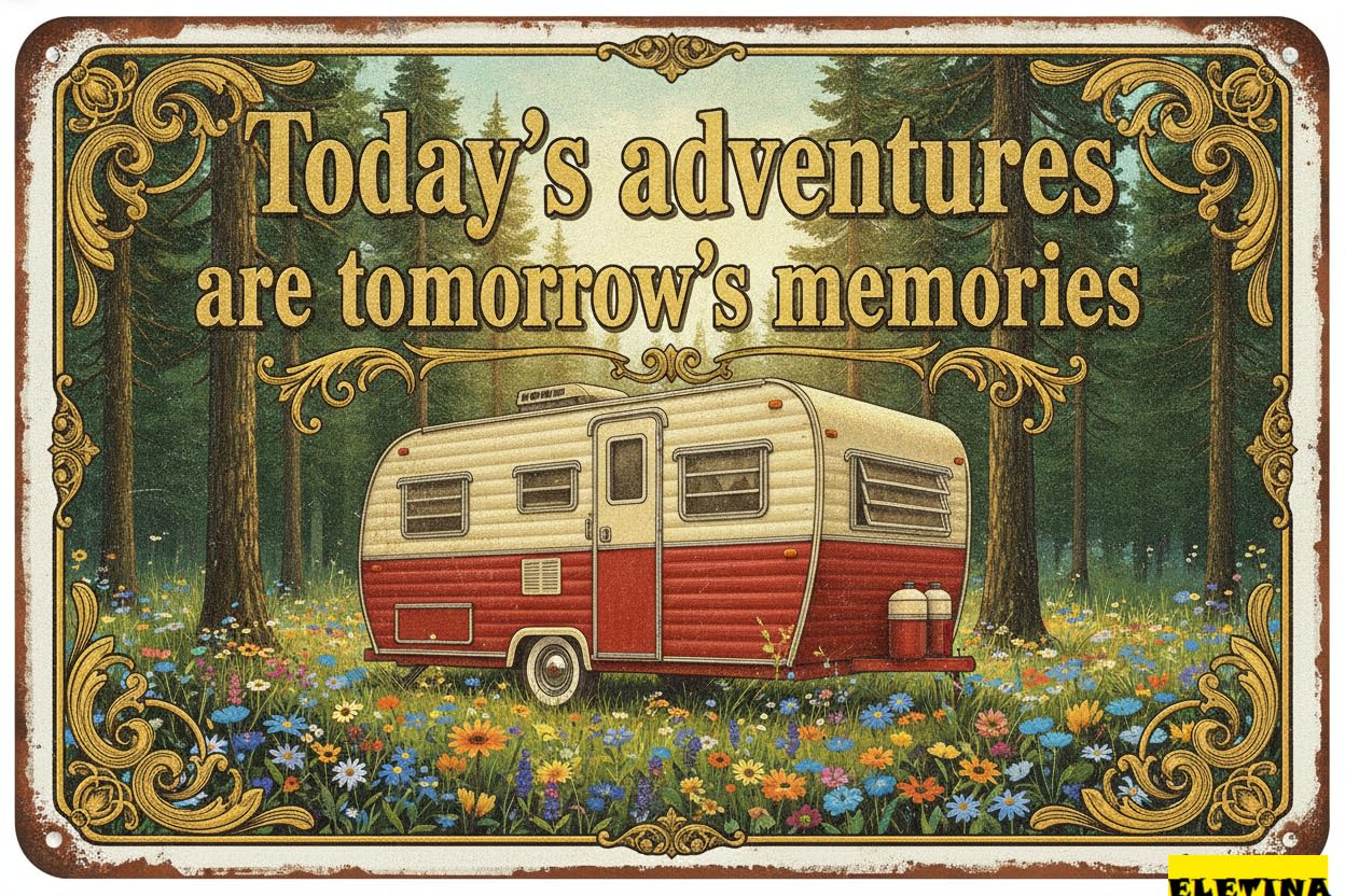 Personalized Sign for Man Cave Vintage Camping Metal S Rustic Today's Adventure Are Tomorrow's Memories Tin Campsite Farmhouse Wall Decoration 8x12in Private Property Decorative