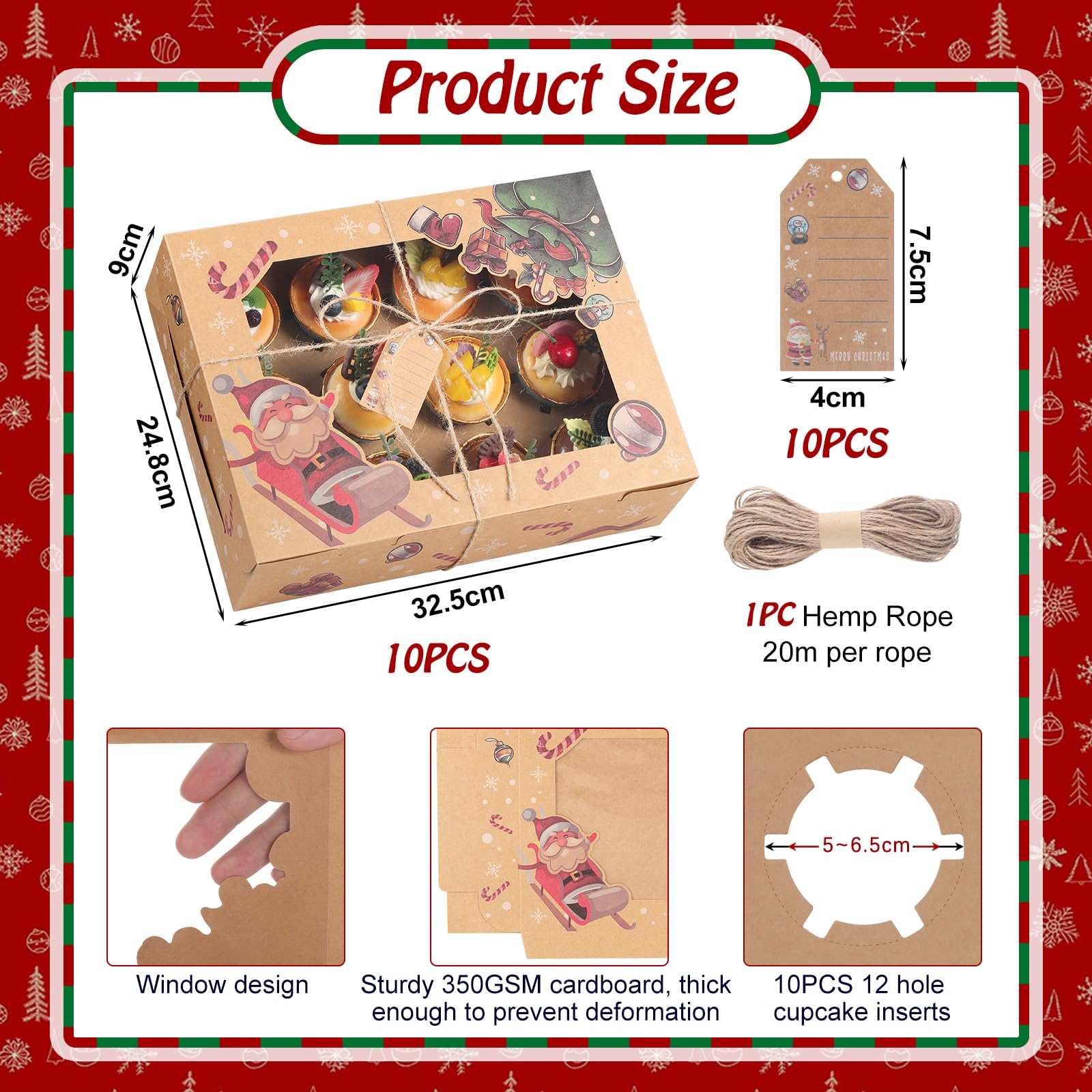 TsunNee 10PCS Christmas Cupcake Boxes 12 Hole Muffin Boxes with Inserts, Xmas Treat Boxes Gift Boxes - Image 2