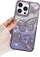 Vista 15 de BITOBE Diseñada para iPhone 16 Pro Max, Bonita Funda de Mariposa 3D Delgada con Chapado Brillante Reluciente de Lujo para Mujeres y Niñas Protectora