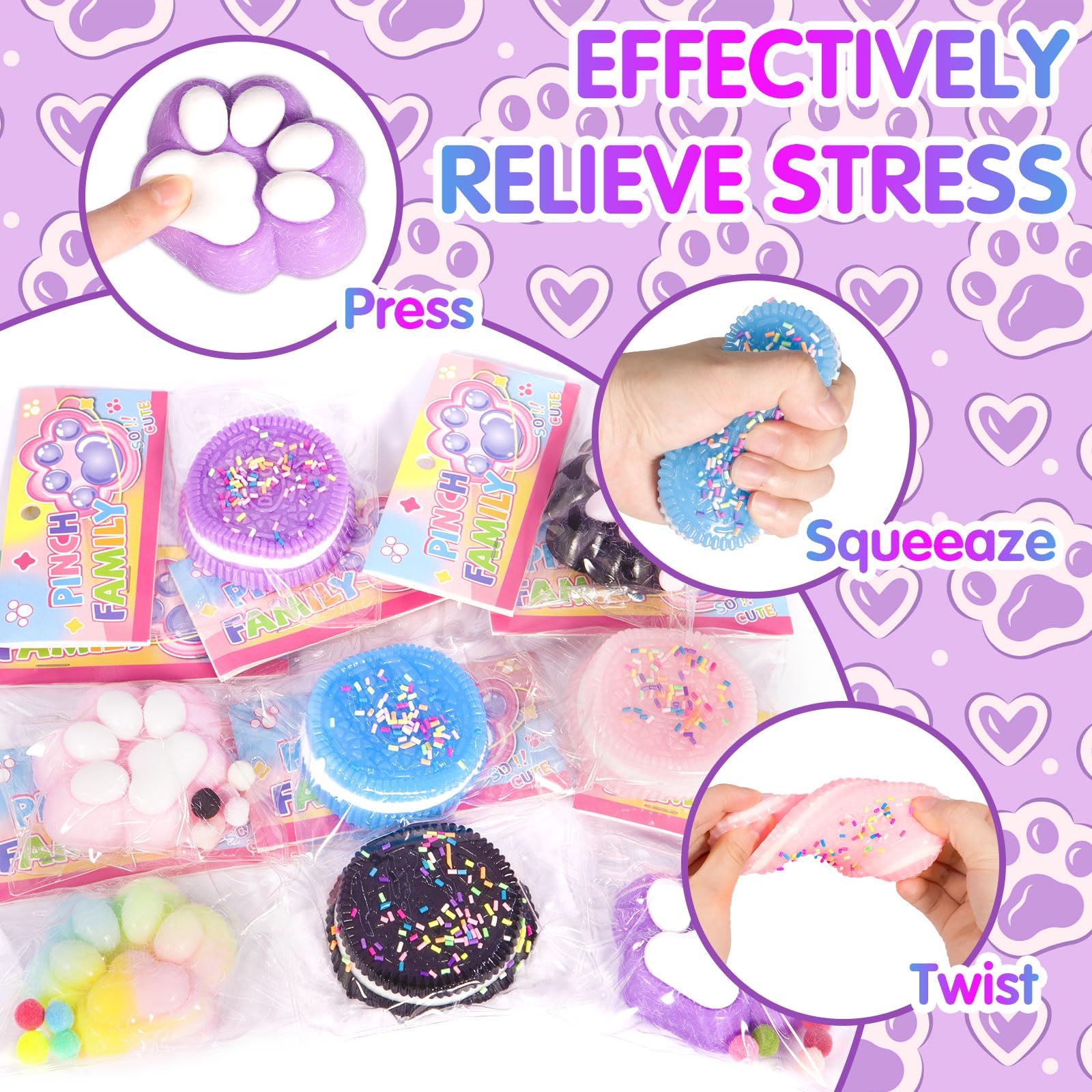 4 pezzi giocattolo per stringere zampa di gatto, 4 pezzi Squishy Oreo, Taba Squishy Kit, Squeeze Toys, Kawaii Squishys Giocattoli, Giocattoli antistress per bambini e adulti, Natale