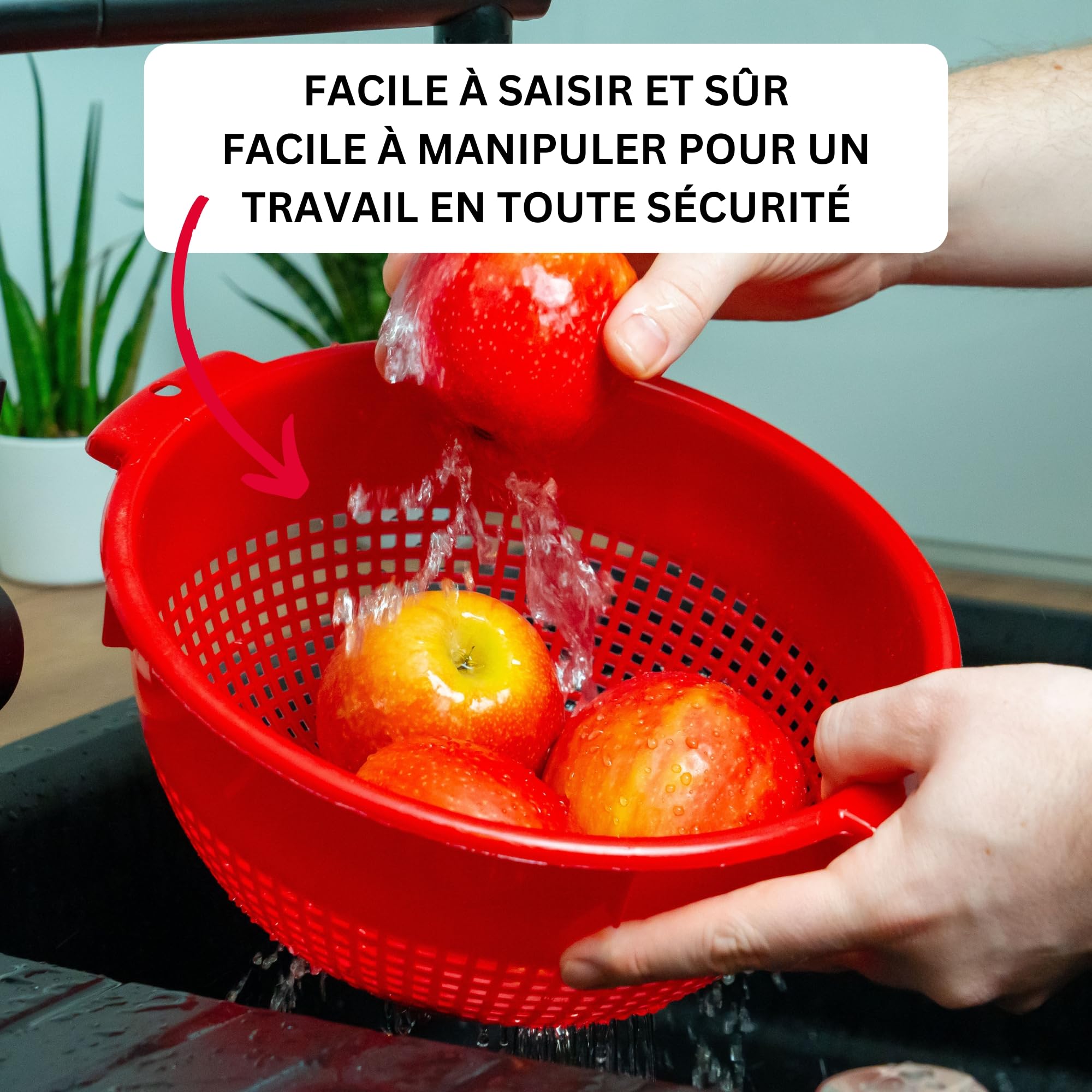 Westmark Passoire plastique Rouge avec Poignée encastrée et crans d'arrêt