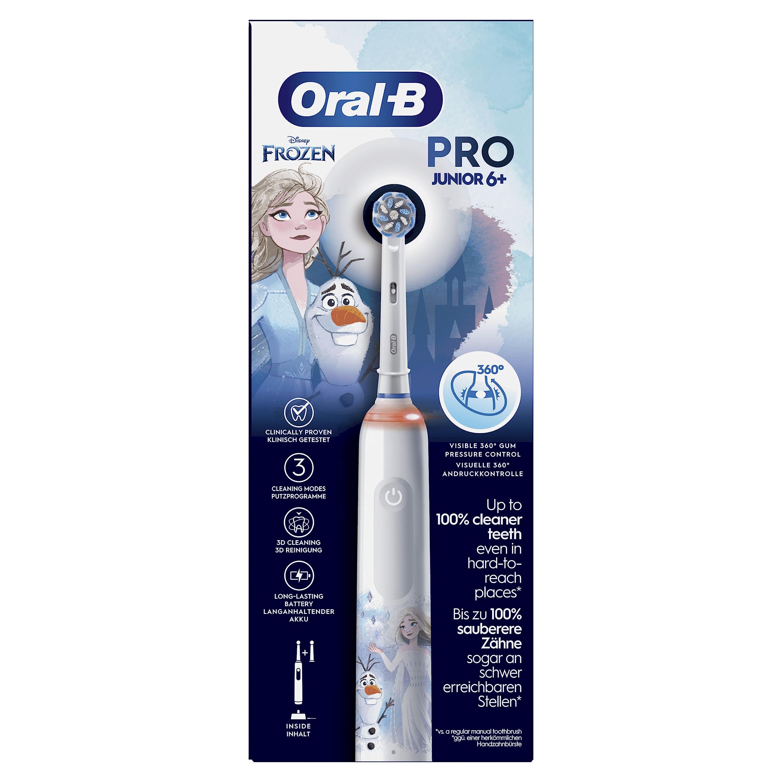 Oral-B Spazzolino Elettrico Pro Junior Disney Frozen, da i 6 Anni, Bianco | Dai i 6 Anni in Su, Ricaricabile, Testina di Ricambio per Spazzolino Elettrico, Gengive Protette, Pulizia Denti Efficace