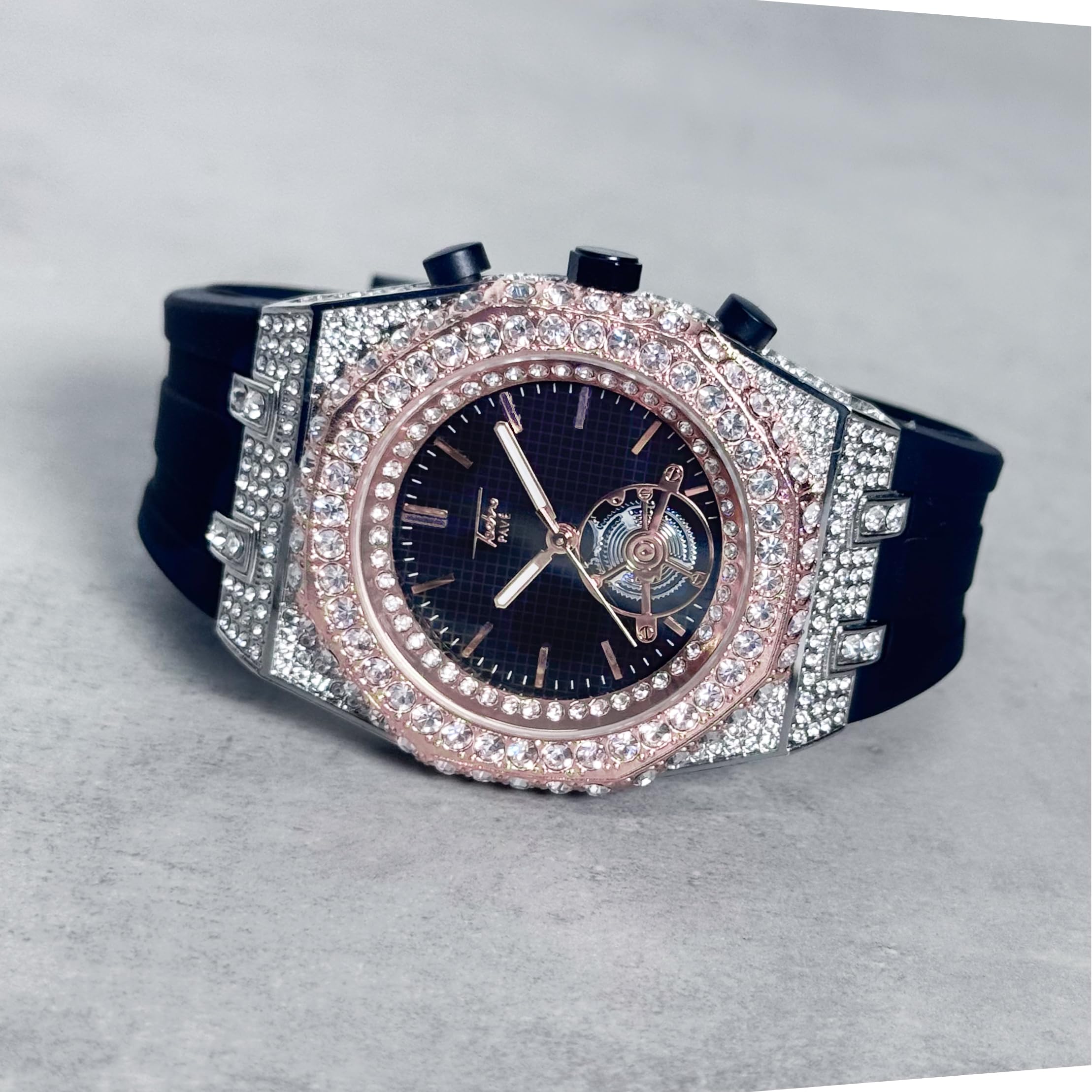 ICE STAR Orologio e bracciale ottagonali da uomo con diamanti ghiacciati da 43 mm - cinturino in silicone