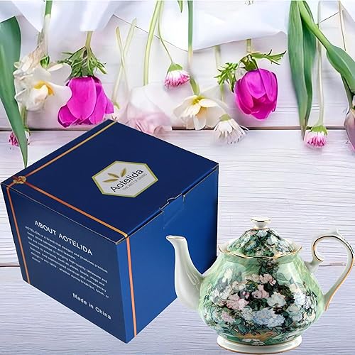 Miniatura 7 de Tetera de 30 oz de Pinturas de Van Gogh. Tetera de porcelana china de estilo europeo. Diseño floral vintage. Tetera de cerámica para té suelto.