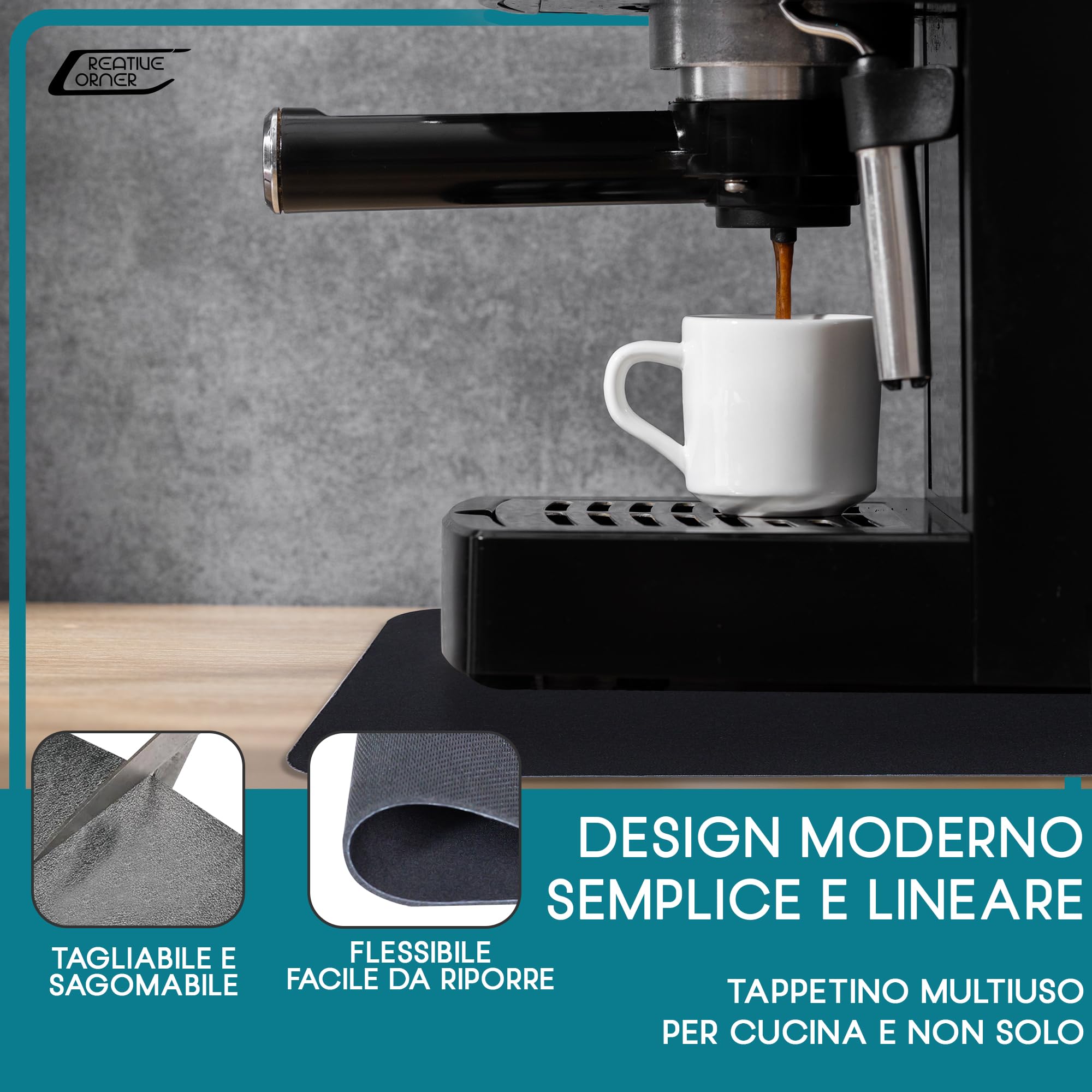 Creative Corner Saugfähige Küchenmatte aus Diatomee-Pulver, 40 x 60 cm, schwarze Kaffeemaschinen-Matte – saugfähige Abtropfmatte – Spülbeckenmatte für die Küche