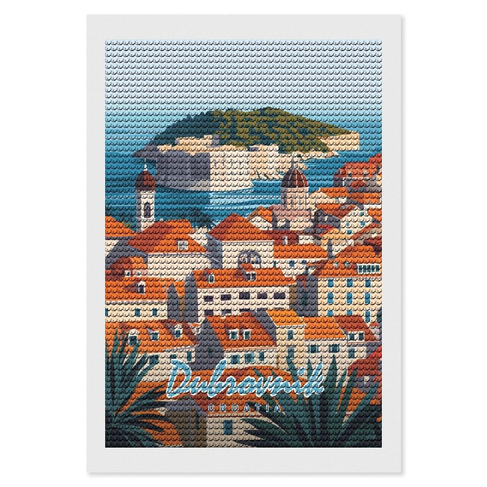 Junmoney Dubrovnik Cityscape Diamond Painting Canvas Set 8"x12", for Adults, Sparkling Round Gems, Thoughtful Handmade Gift, Modern Decor
