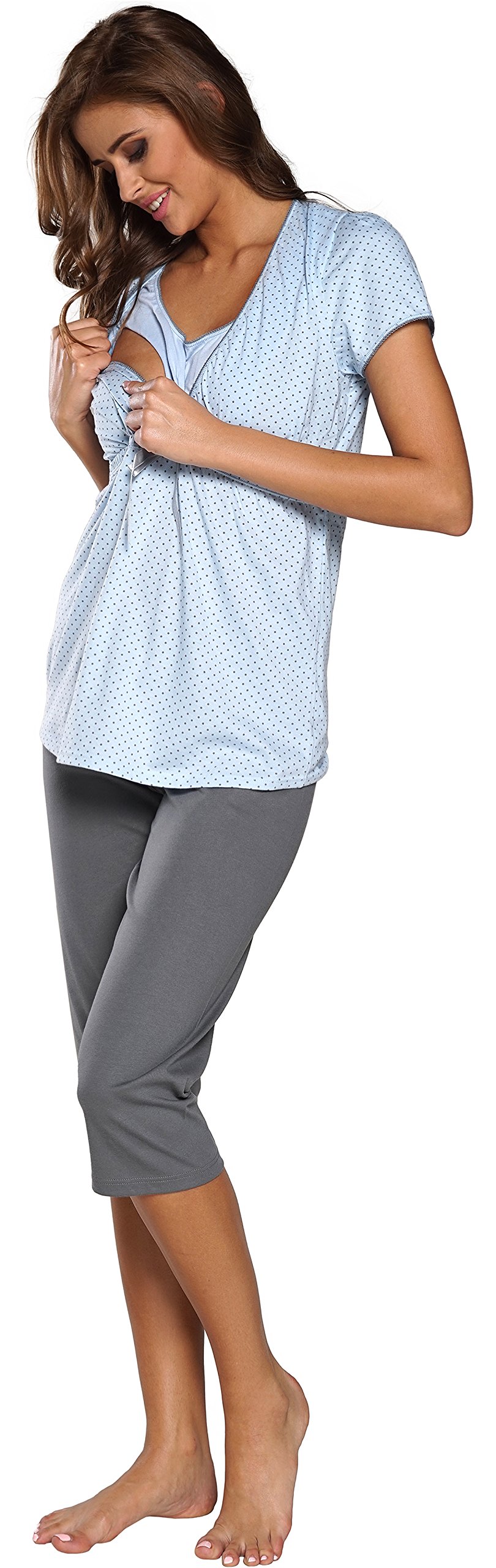 Italian Fashion Stillpyjama | Still Schlafanzug Damen | Schwangerschaft Pyjama | Nachtwäsche für Schwangere | Umstandspyjama Damen | Softes Zweiteiliger Nachtwäsche Damen S-XXL