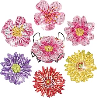 Diamond Painting Coasters Kits: 6Pcs Diamond Art Coasters with Holder DIY Flower Coasters for Drinks, Diamond Dotz Coasters for Adults Kids Beginners Diamond Art Craft Supplies