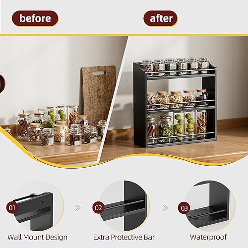 Miniatura 5 de Estante de bambú para especias, soporte de pared o mesa, estante de 3 niveles para organizador de botellas de condimentos, soporte para medicamentos