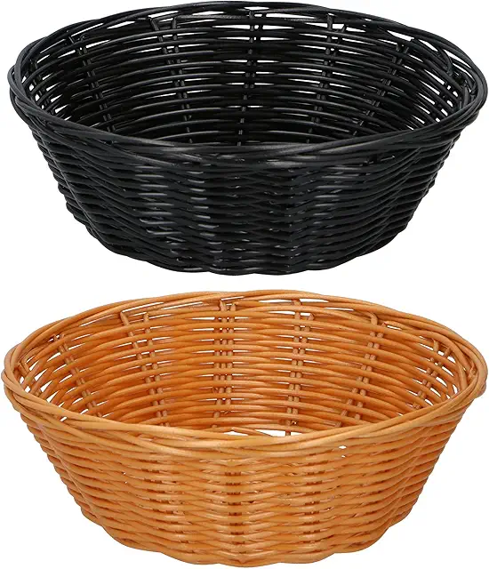 Conjunto de 2 Cestas para Pan de Mimbre - Marrón y Negro - Alpina