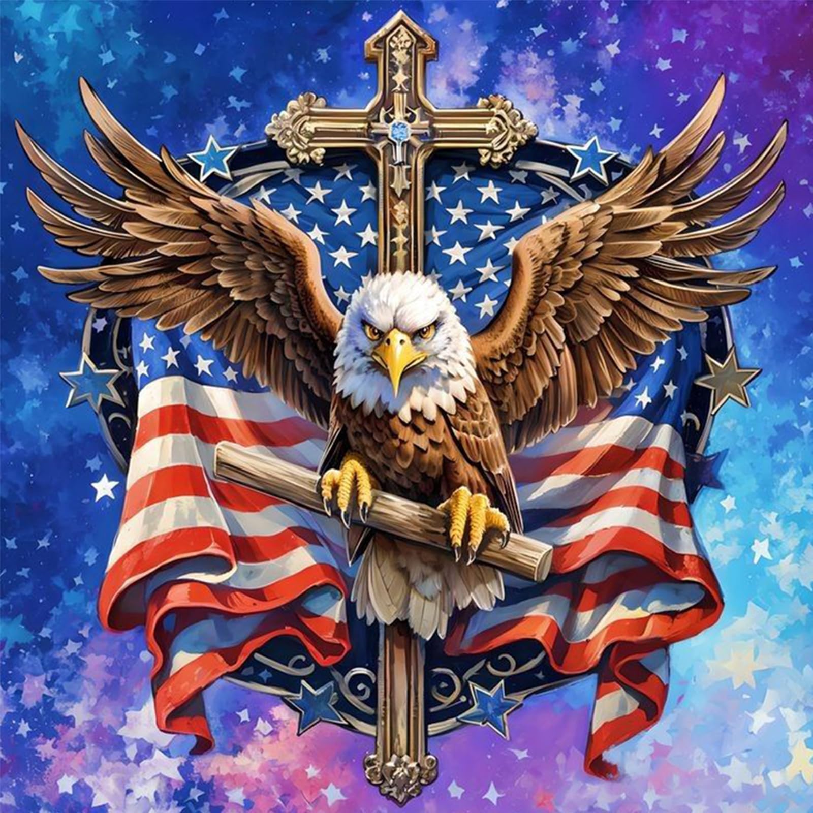 Poetrydraw G005 Diy Eagle Independence Day Paint By Numbers Kit - 15.75X15.75in Canvas Oil Painting For Beginners & Adults - Home Wall Decor (G005)