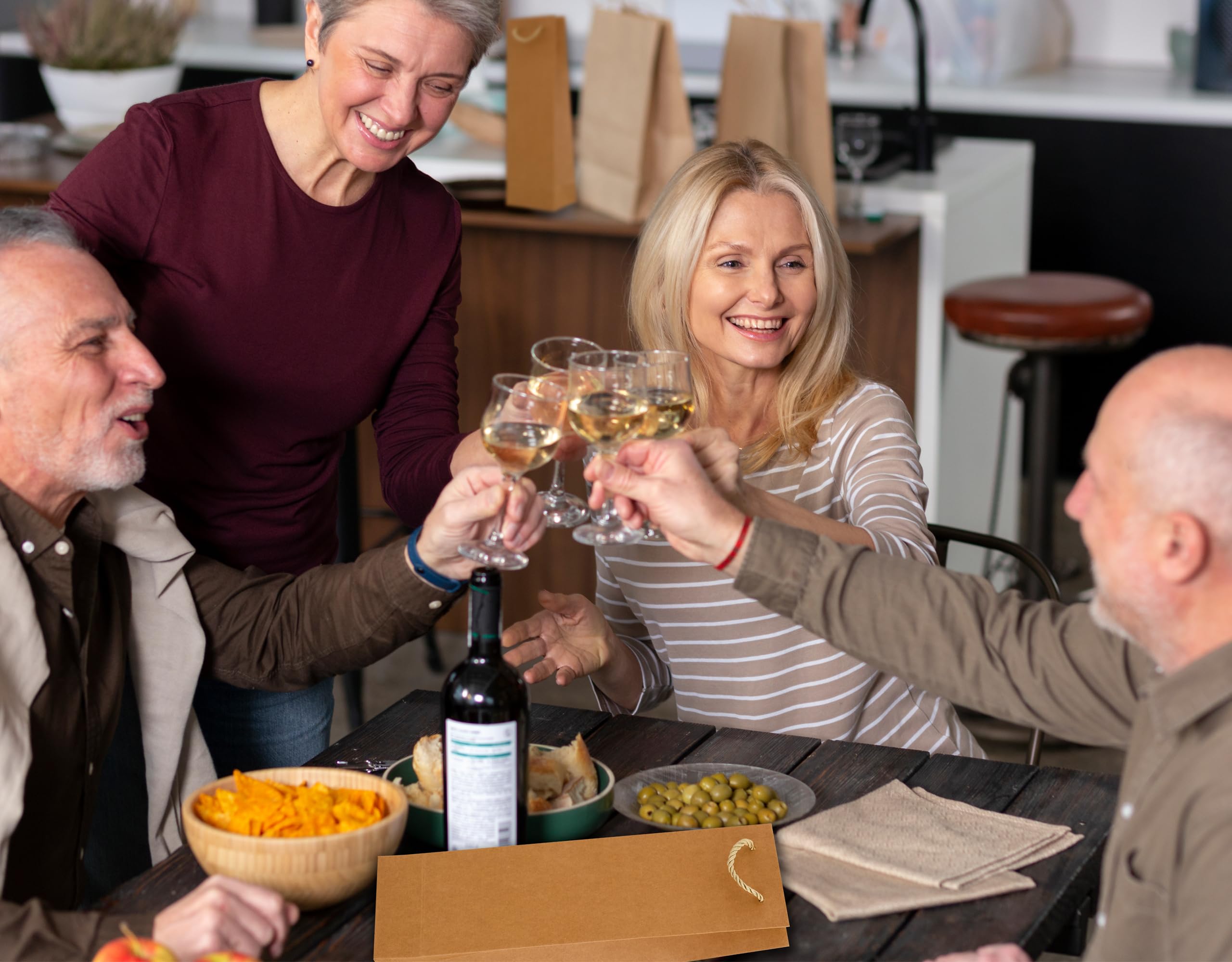 PROlac - Sacchetti regalo in carta kraft marrone per bottiglie di vino, confezione regalo e regalo in carta riciclata, confezione da 50 pezzi, in carta riciclata al 100%