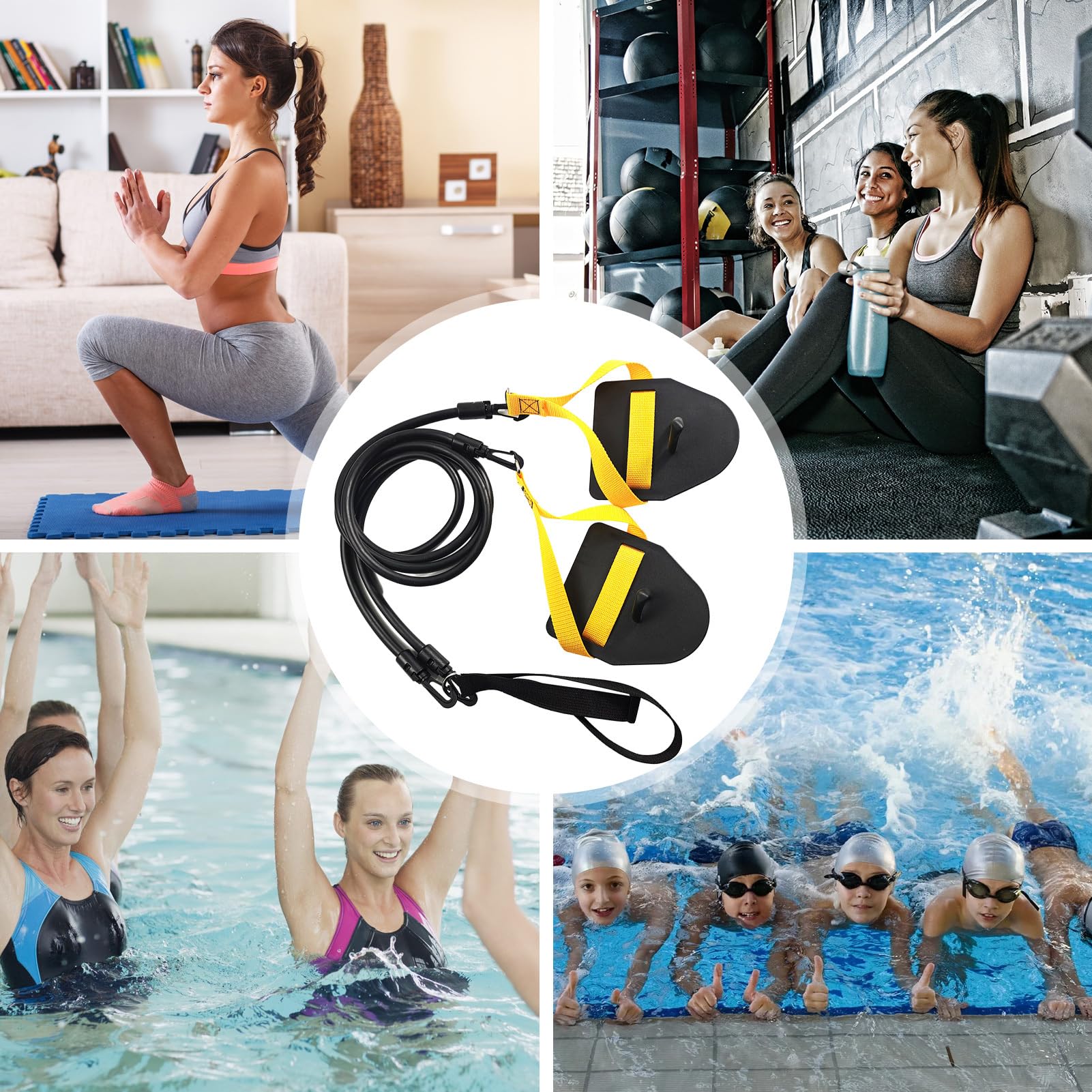 Bande De Résistance De Natation Terrestre – 1,85m, Avec Palmes De Nage, 60 Lb, Pour Musculation Des Bras, Portable